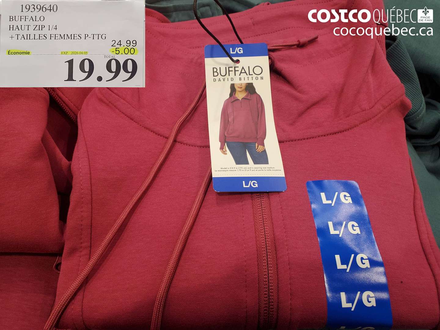 1939640 BUFFALO HAUT ZIP 1/4 + TAILLES FEMMES P-TTG ($5.00 INSTANT SAVINGS EXPIRES ON 2026-04-05) $19.99