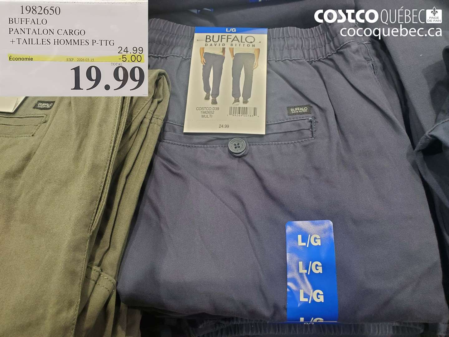 1982650 BUFFALO PANTALON CARGO +TAILLES HOMMES P-PTG ($5.00 INSTANT SAVINGS EXPIRES ON 2026-03-15) $19.99