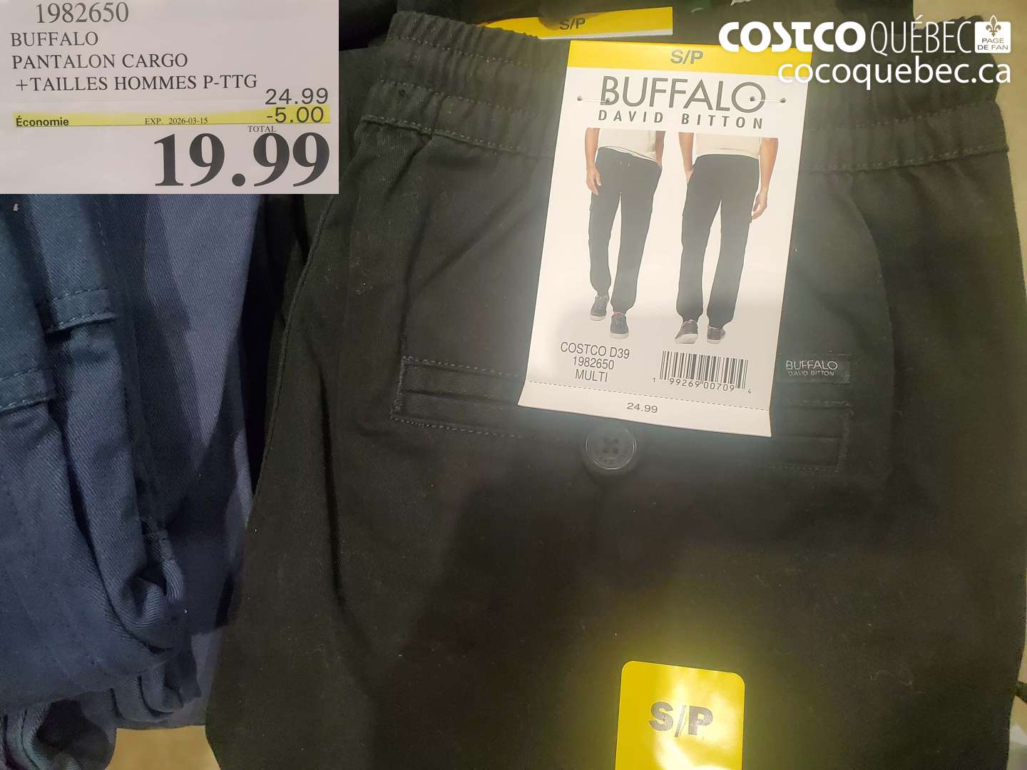 1982650 BUFFALO PANTALON CARGO + TAILLES HOMMES P-TTG ($5.00 INSTANT SAVINGS EXPIRES ON 2026-03-15) $19.99