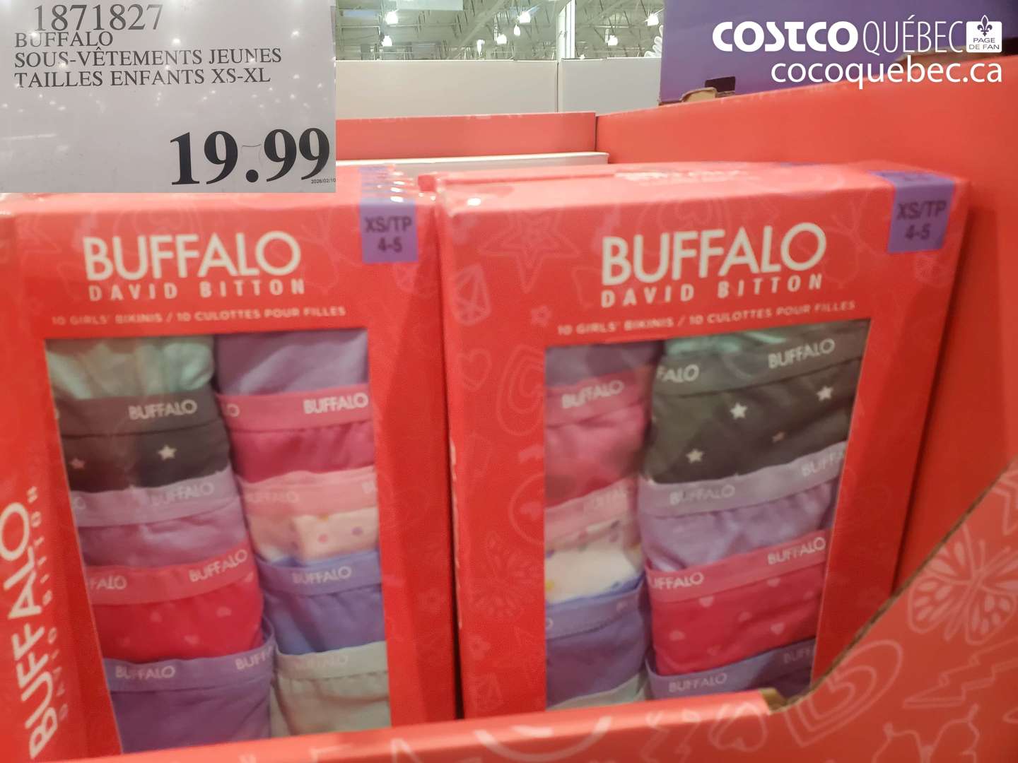 1871827 BUFFALO SOUS-VÊTEMENTS JEUNES TAILLES ENFANTS XS-XL $19.99