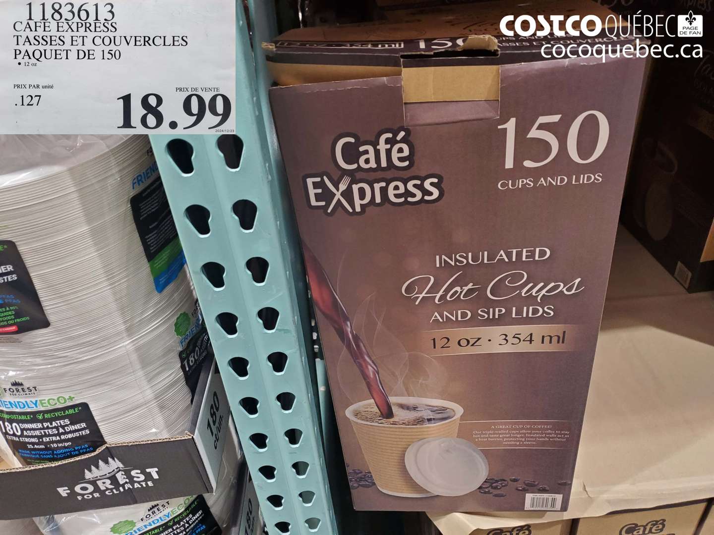 1183613 CAFE EXPRESS TASSES ET COUVERCLES PAQUET DE 150 $18.99