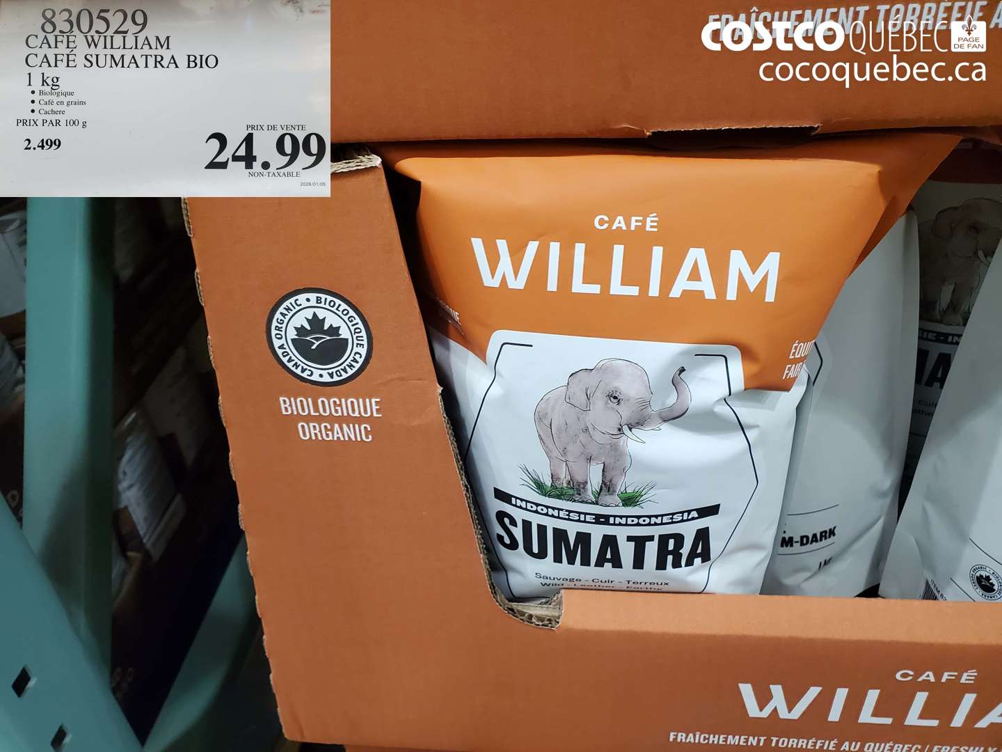 830529 CAFE WILLIAM CAFE SUMATRA BIO 1 KG $24.99