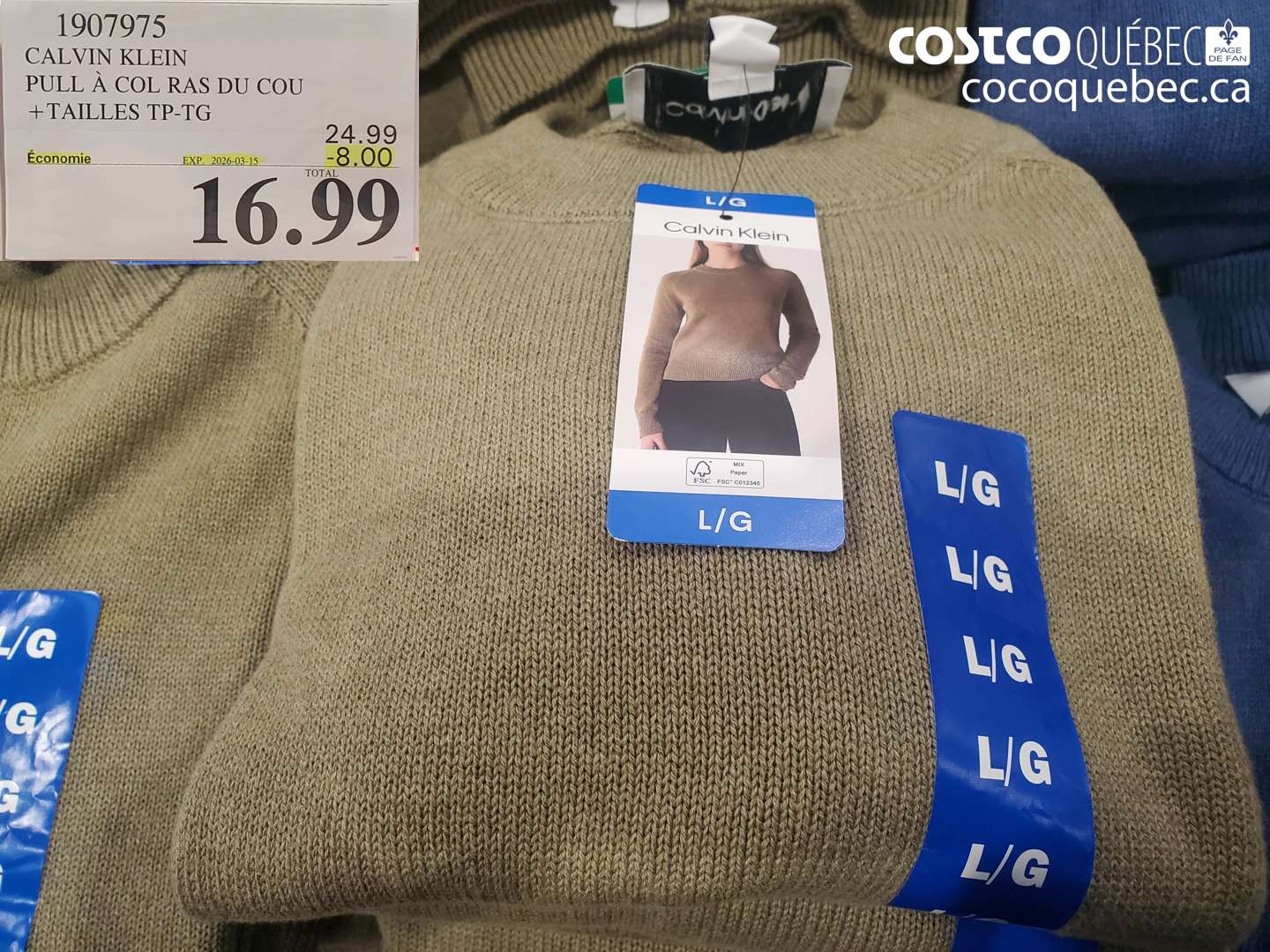 1907975 CALVIN KLEIN PULL À COL RAS DU COU ($8.00 INSTANT SAVINGS EXPIRES ON 2026-03-15) $16.99