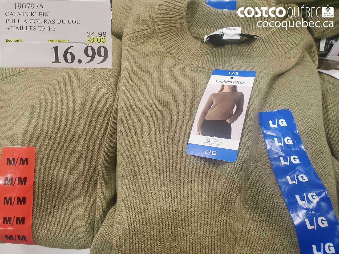 1907975 CALVIN KLEIN PULL À COL RAS DU COU + TAILLES TP-TG ($8.00 INSTANT SAVINGS EXPIRES ON 2026-03-15) $16.99