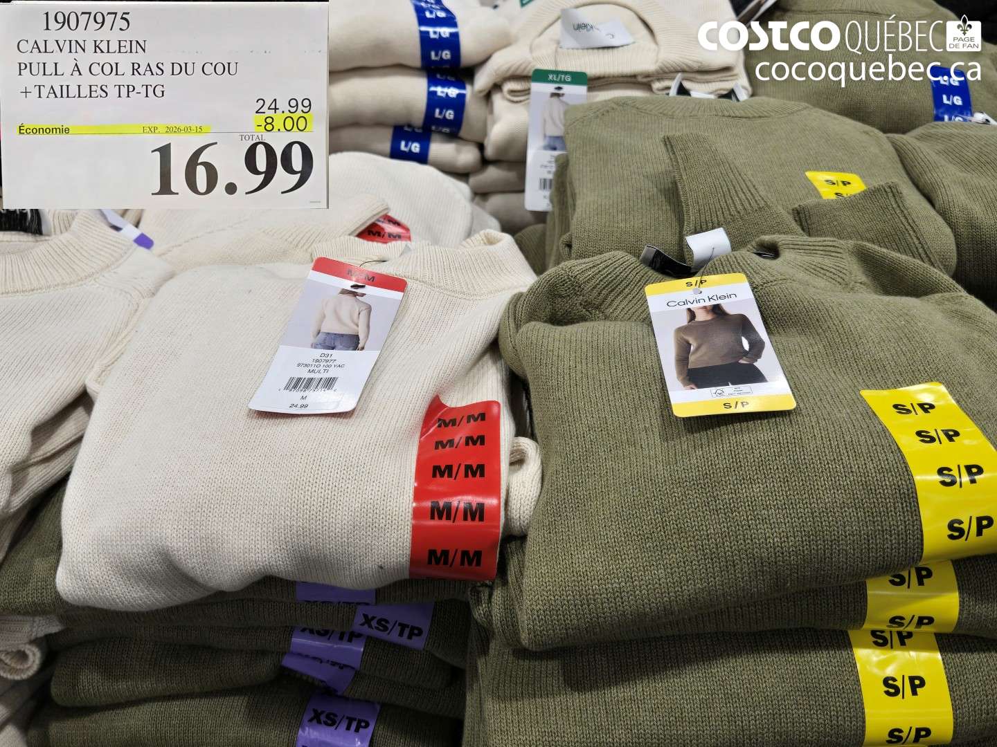 1907975 CALVIN KLEIN PULL A COL RAS DU COU + TAILLES TP-TG ($8.00 INSTANT SAVINGS EXPIRES ON 2026-03-15) $16.99