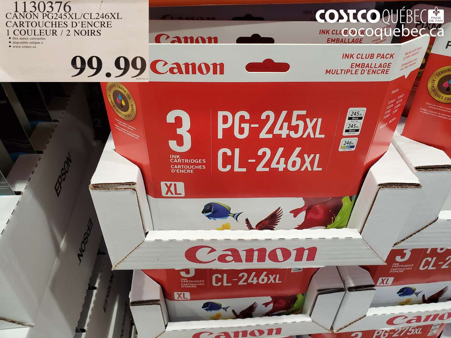 1130376 CANON PG245XL/CL246XL CARTOUCHES D'ENCRE 1 COULEUR / 2 NOIRS $99.99
