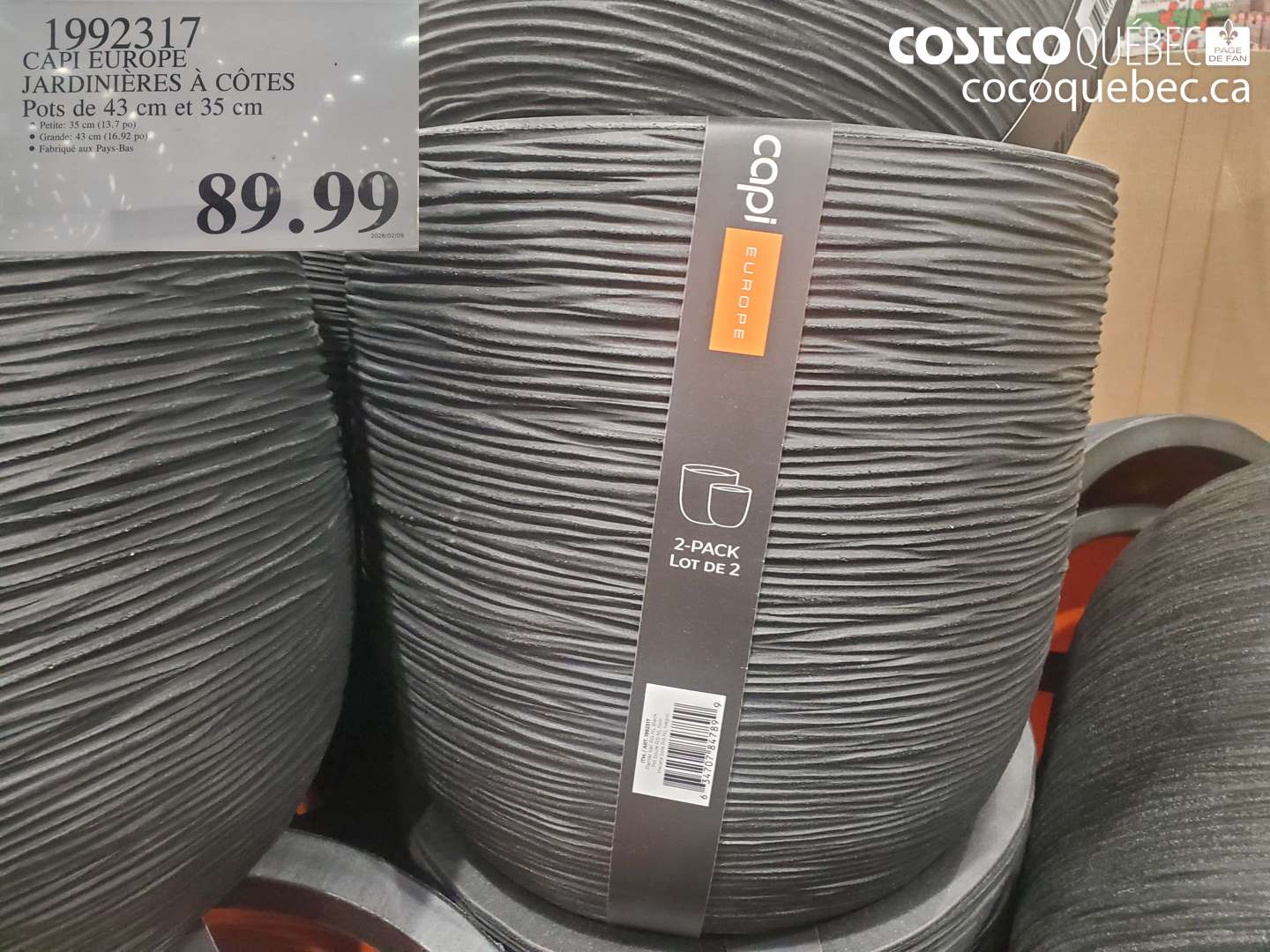 1992317 CAPI EUROPE JARDINIÈRES À CÔTES POTS DE 43 CM ET 35 CM $89.99