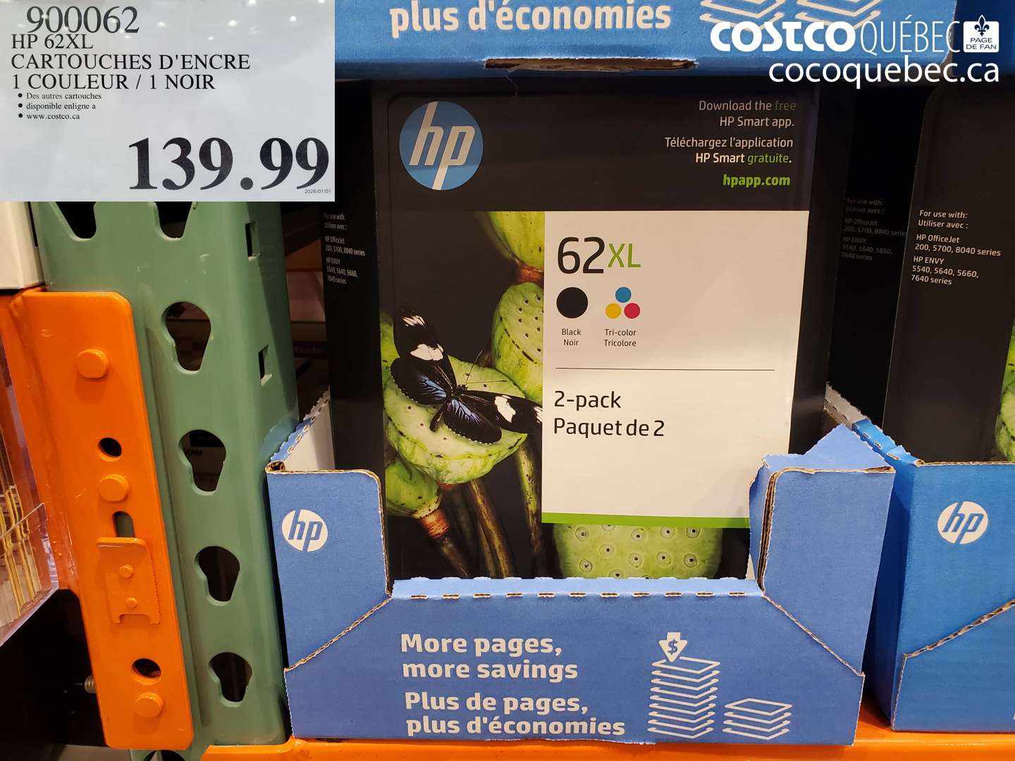 900062 CARTOUCHES D'ENCRE 1 COULEUR / 1 NOIR $139.99