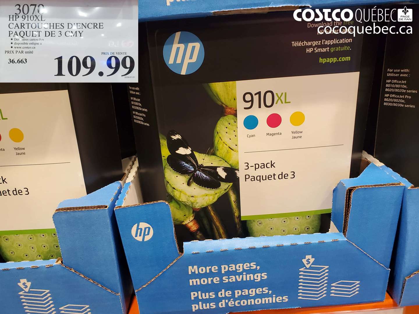 3070 CARTOUCHES D'ENCRE PAQUET DE 3 CMY $109.99