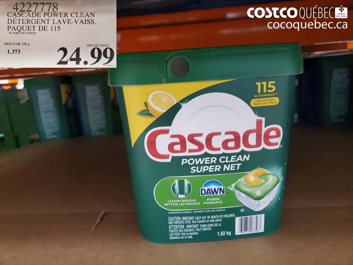 4227778 CASCADE POWER CLEAN DÉTERGENT LAVE-VAISSELLE PAQUET DE 115 $24.99