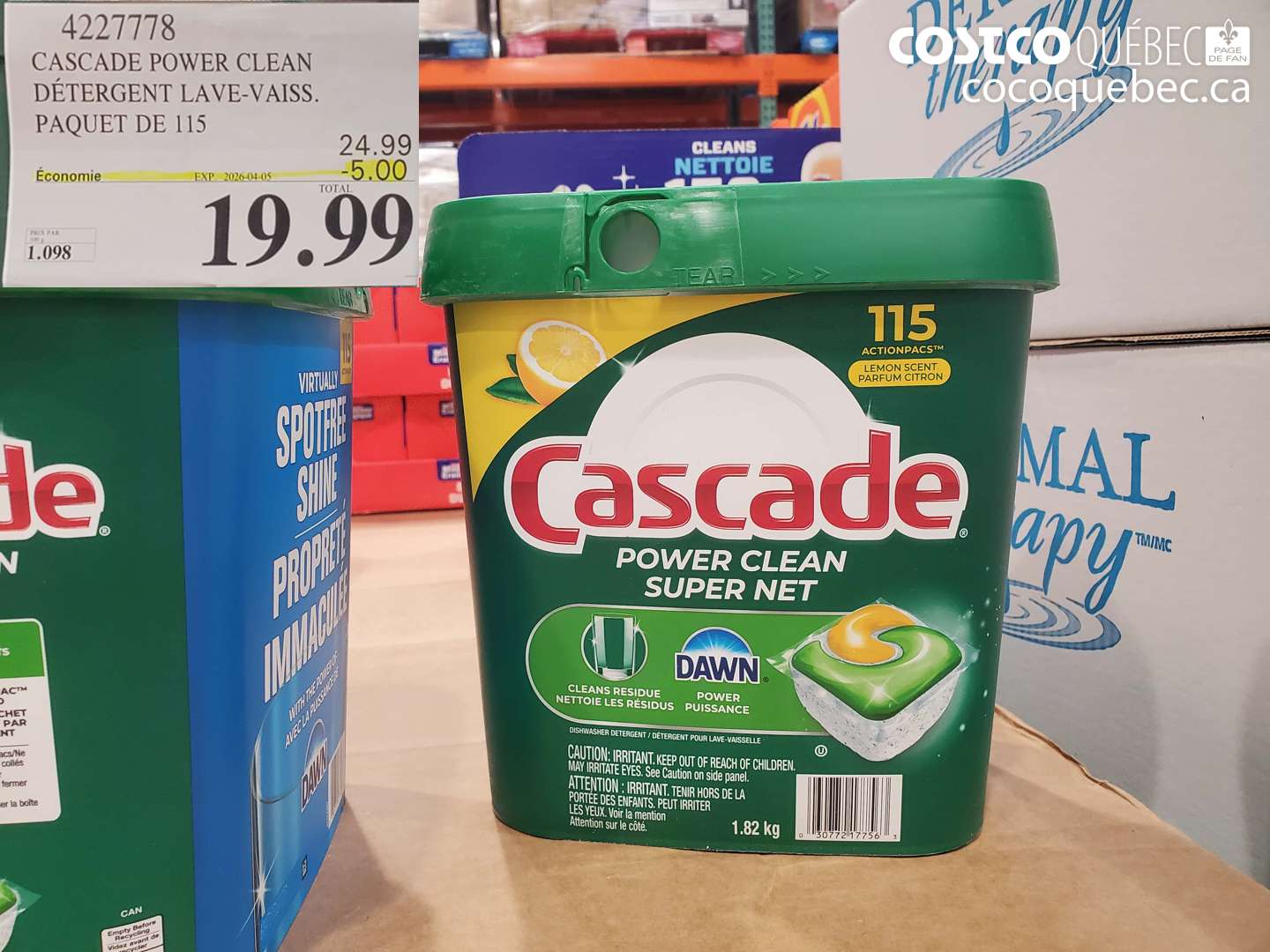 4227778 CASCADE POWER CLEAN DÉTERGENT LAVE-VAISS. PAQUET DE 115 ($5.00 INSTANT SAVINGS EXPIRES ON 2026-04-05) $19.99