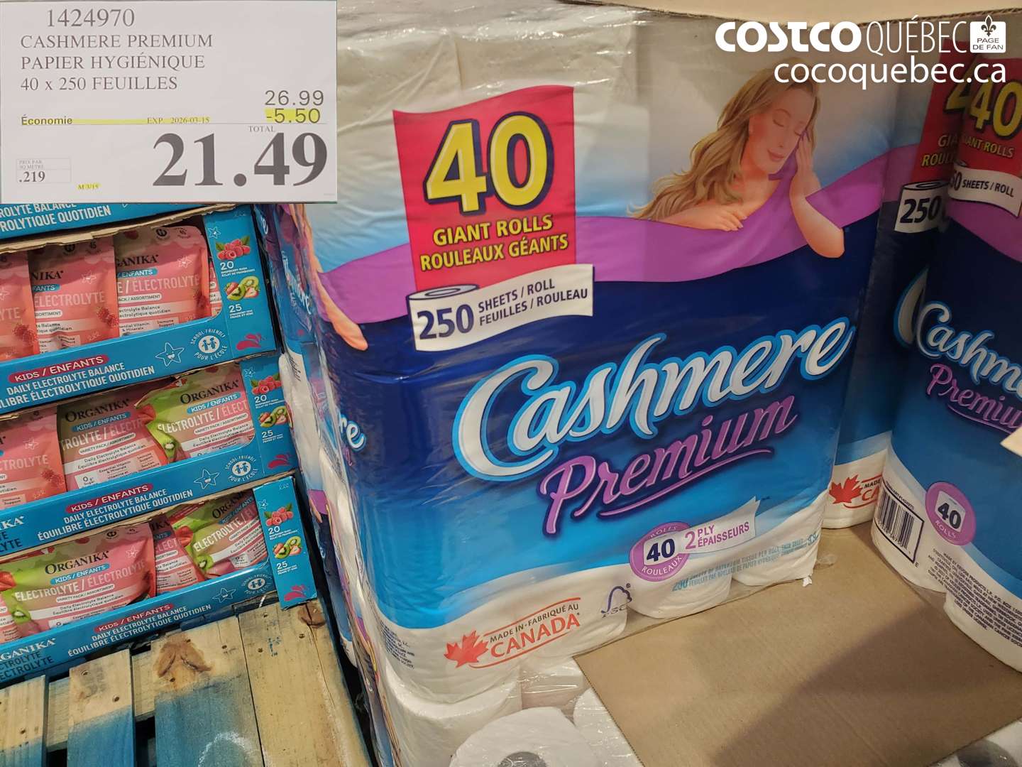 1424970 CASHMERE PREMIUM PAPIER HYGIÉNIQUE 40 X 250 FEUILLES ($5.50 INSTANT SAVINGS EXPIRES ON 2026-03-15) $21.49