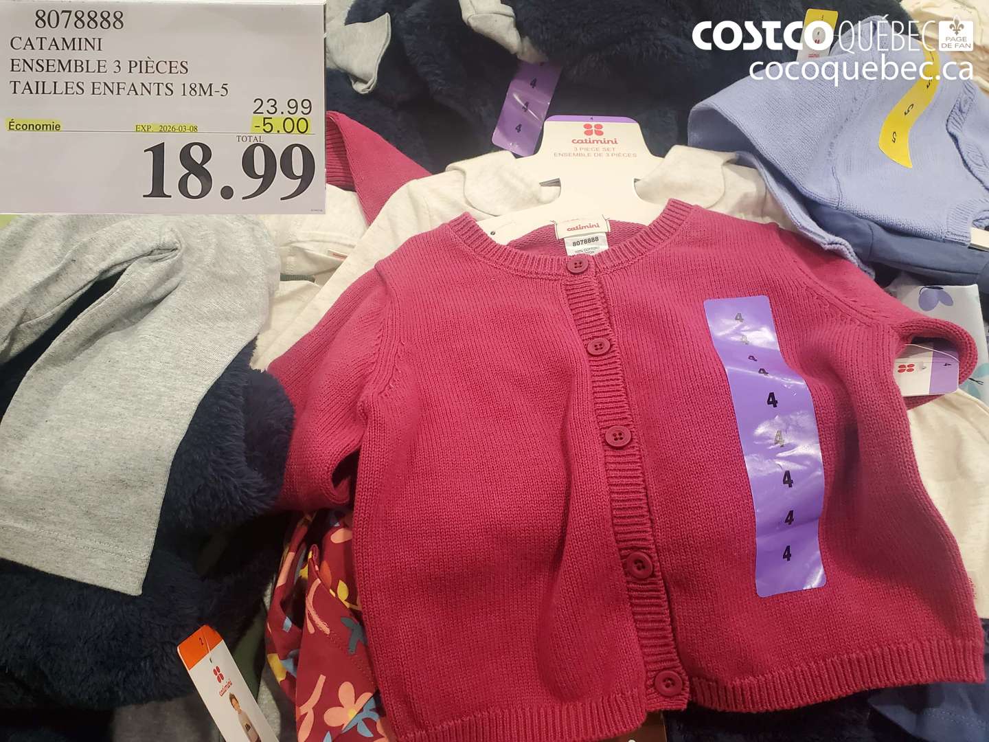 8078888 CATAMINI ENSEMBLE 3 PIÈCES TAILLES ENFANTS 18M-5 ($5.00 INSTANT SAVINGS EXPIRES ON 2026-03-08) $18.99