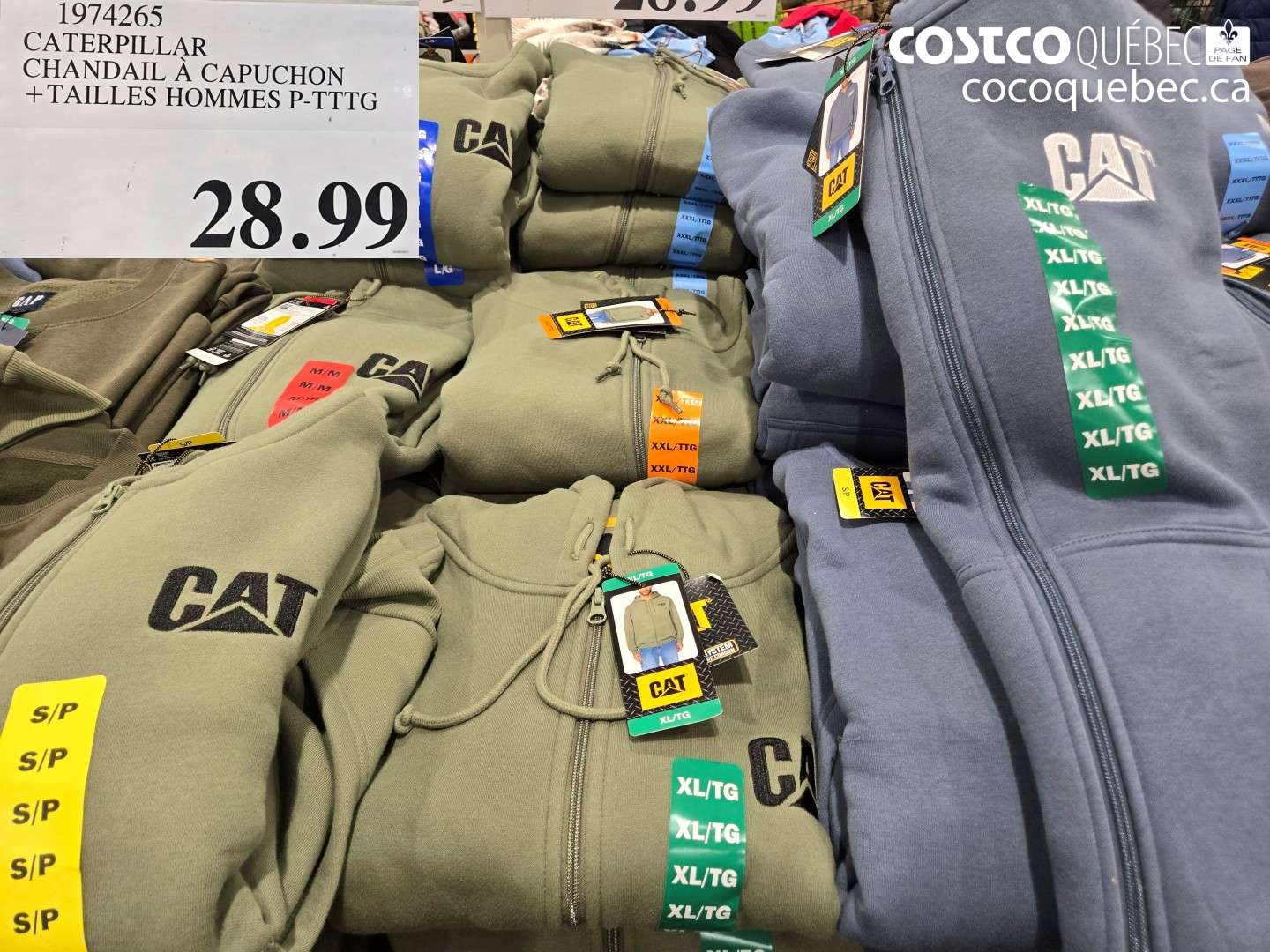 1974265 CATERPILLAR CHANDAIL À CAPUCHON + TAILLES HOMMES P-TTTG $28.99