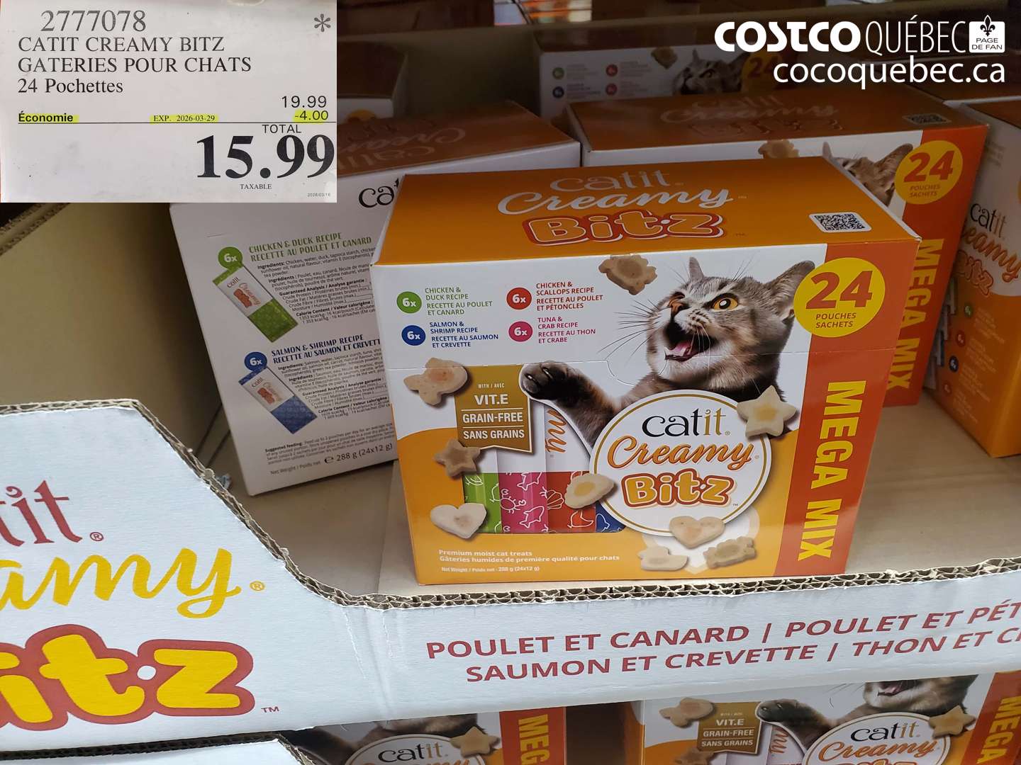 2777078 CATIT CREAMY BITZ GATERIES POUR CHATS 24 POCHETTES ($4.00 INSTANT SAVINGS EXPIRES ON 2026-03-29) $15.99