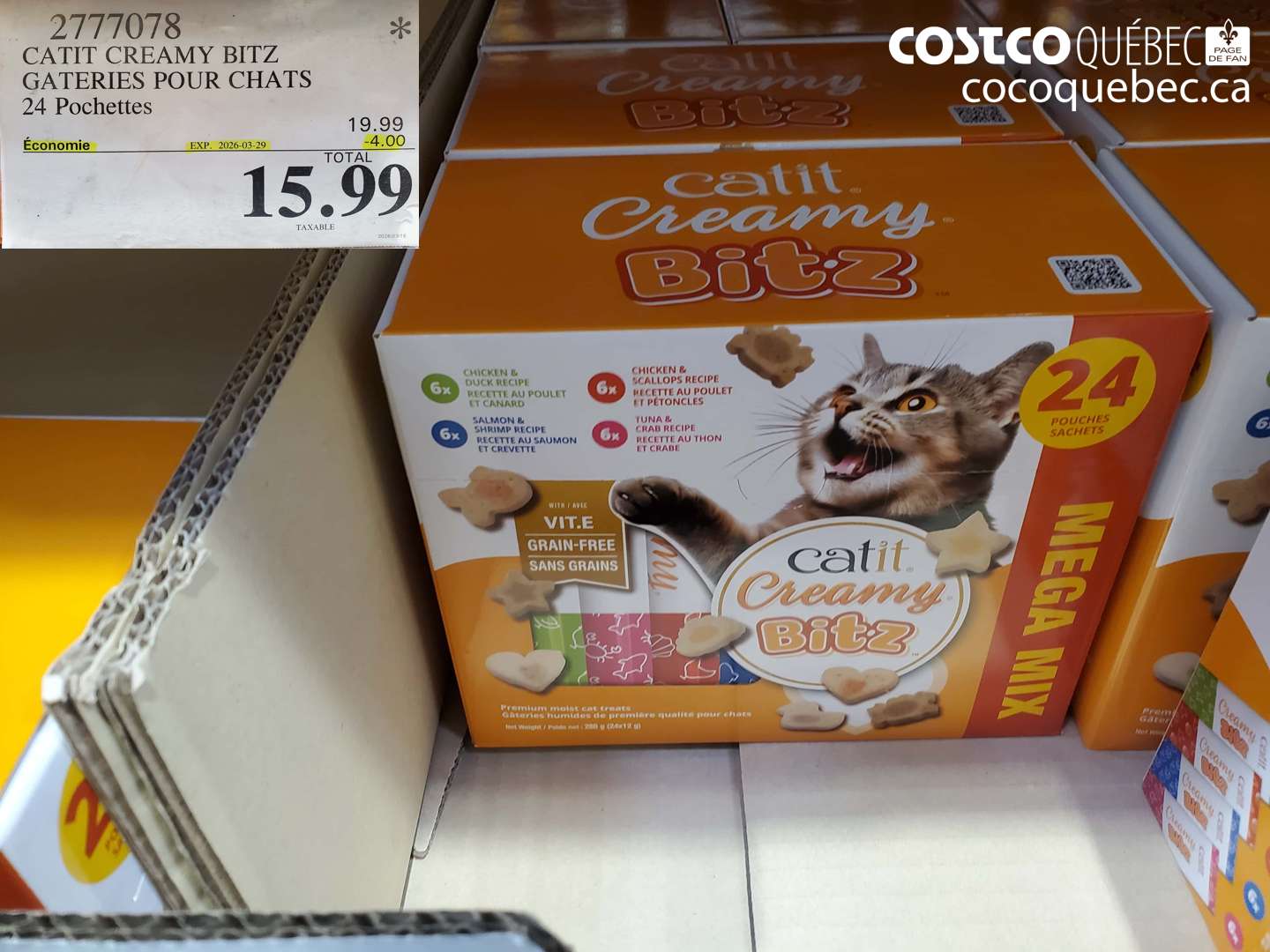 2777078 CATIT CREAMY BITZ GATERIES POUR CHATS 24 POCHETTES ($4.00 INSTANT SAVINGS EXPIRES ON 2026-03-29) $15.99