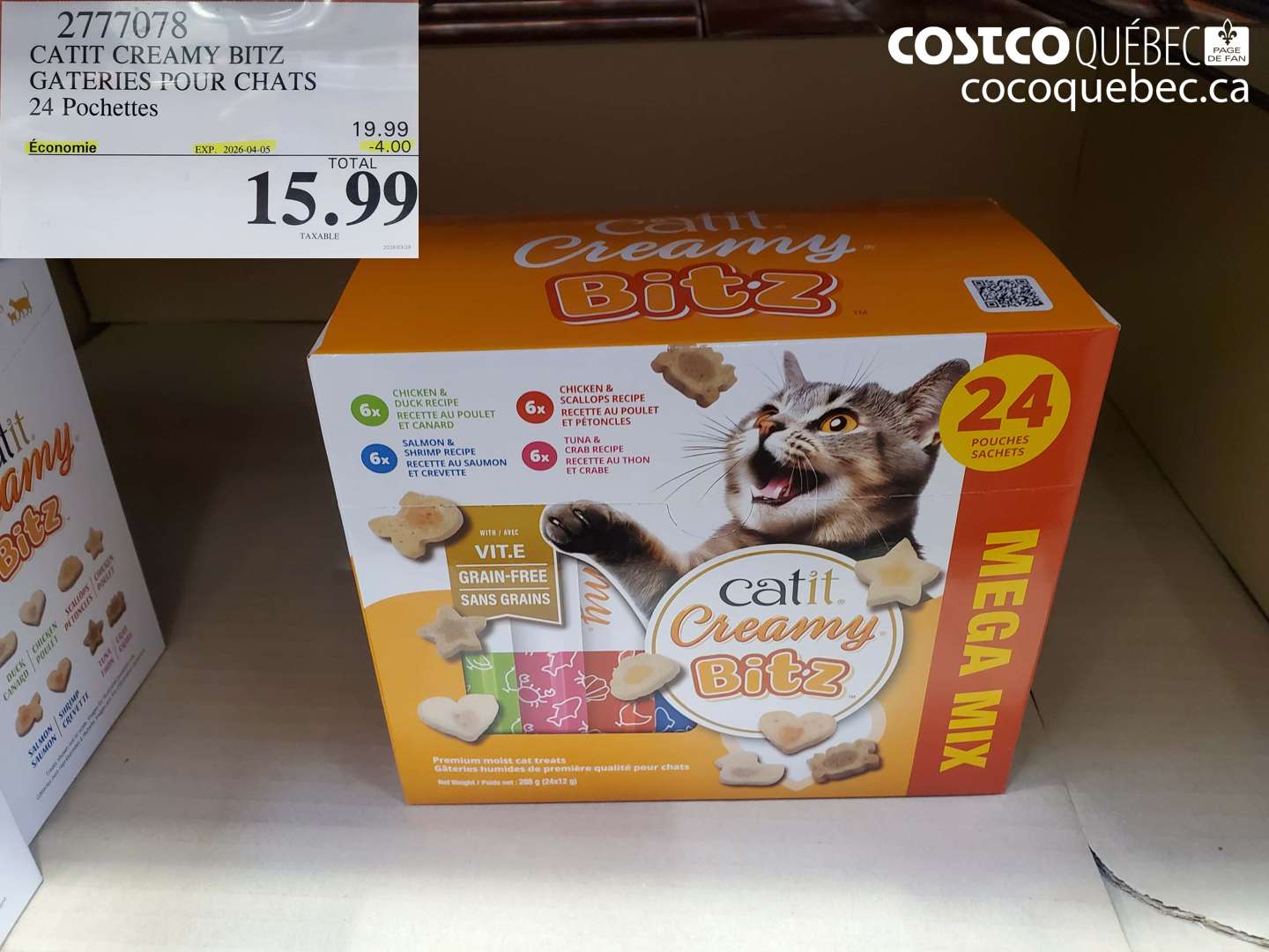 2777078 CATIT CREAMY BITZ GATERIES POUR CHATS 24 POCHETTES ($4.00 INSTANT SAVINGS EXPIRES ON 2026-04-05) $15.99