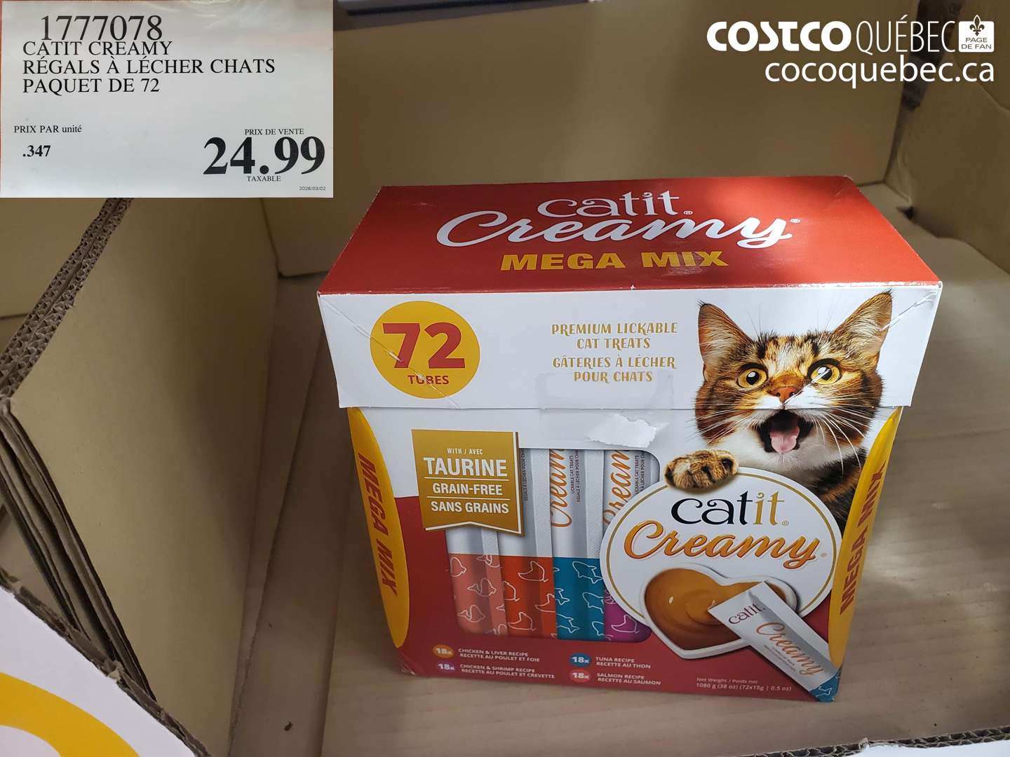 1777078 CATIT CREAMY RÉGALS A LÉCHER CHATS PAQUET DE 72 $24.99