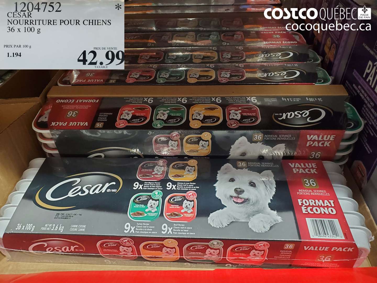 1204752 CESAR NOURRITURE POUR CHIENS 36 X 100 G $42.99