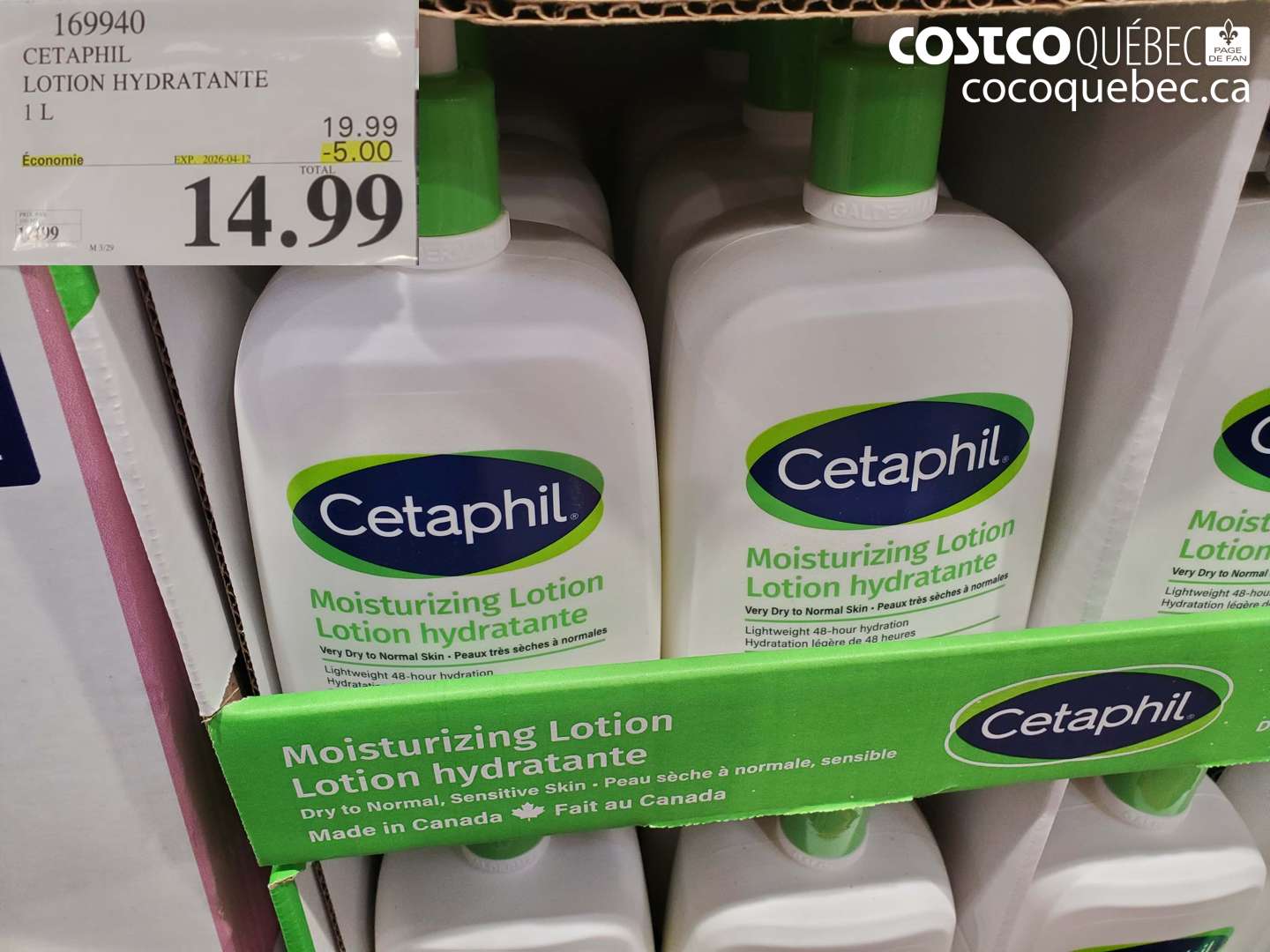 169940 CETAPHIL LOTION HYDRATANTE 1 L ($5.00 INSTANT SAVINGS EXPIRES ON 2026-04-12) $14.99
