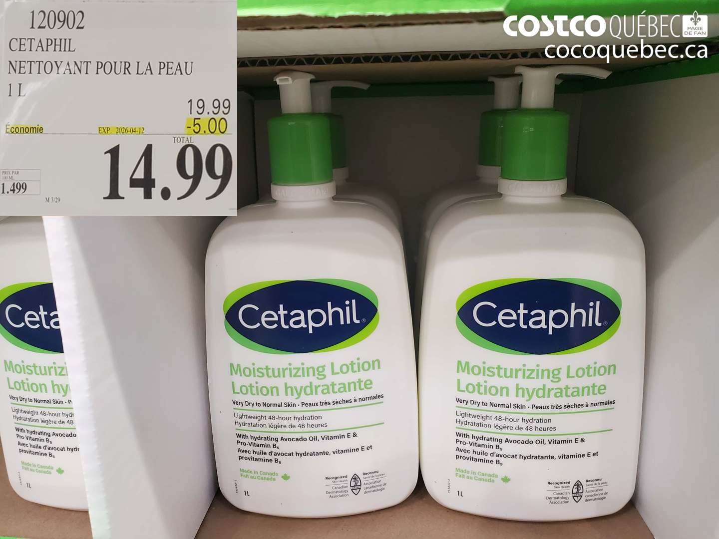 120902 CETAPHIL NETTOYANT POUR LA PEAU 1 L ($5.00 INSTANT SAVINGS EXPIRES ON 2026-04-12) $14.99
