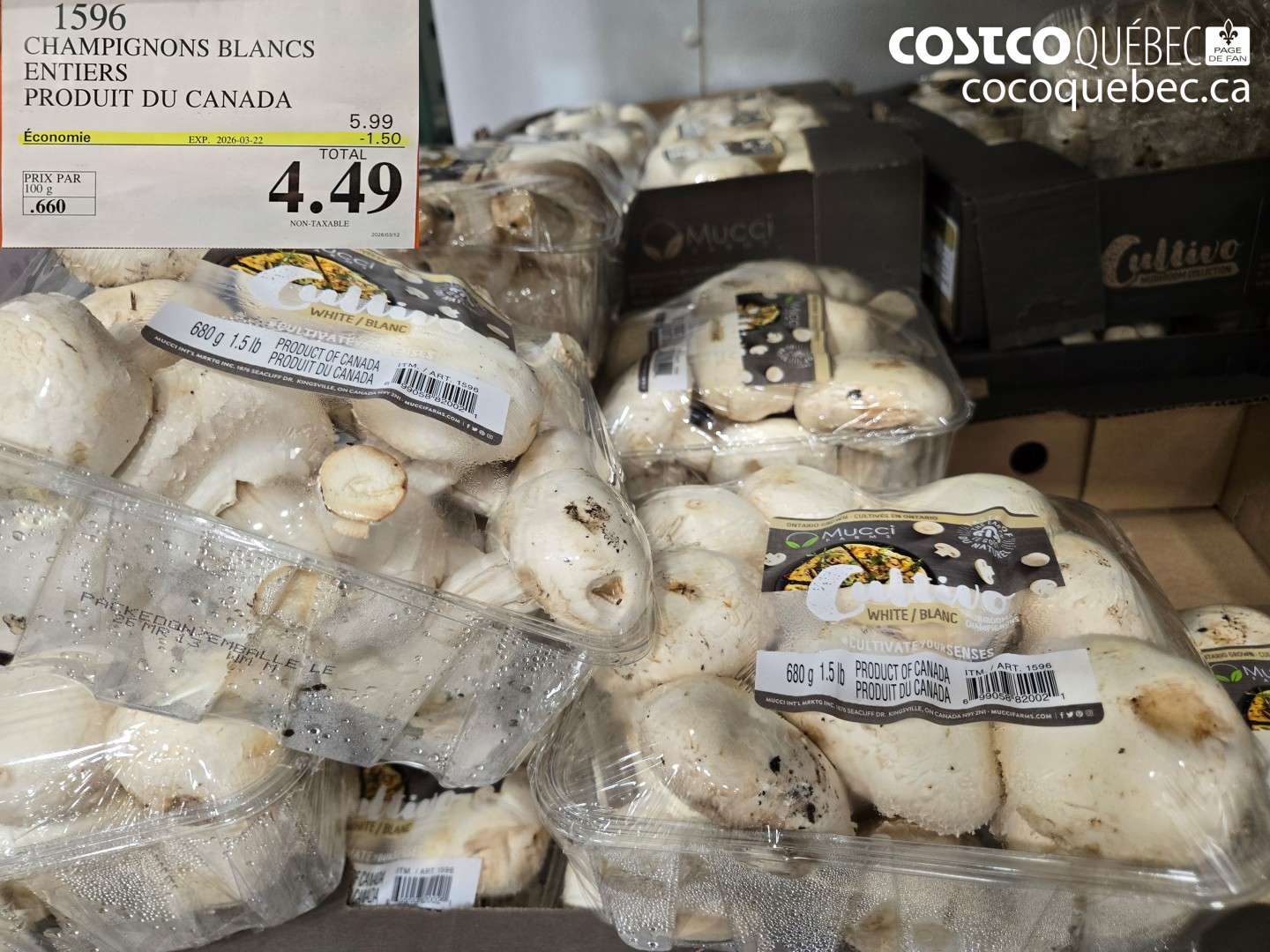 1596 CHAMPIGNONS BLANCS ENTIERS PRODUIT DU CANADA ($1.50 INSTANT SAVINGS EXPIRES ON 2026-03-22) $4.49