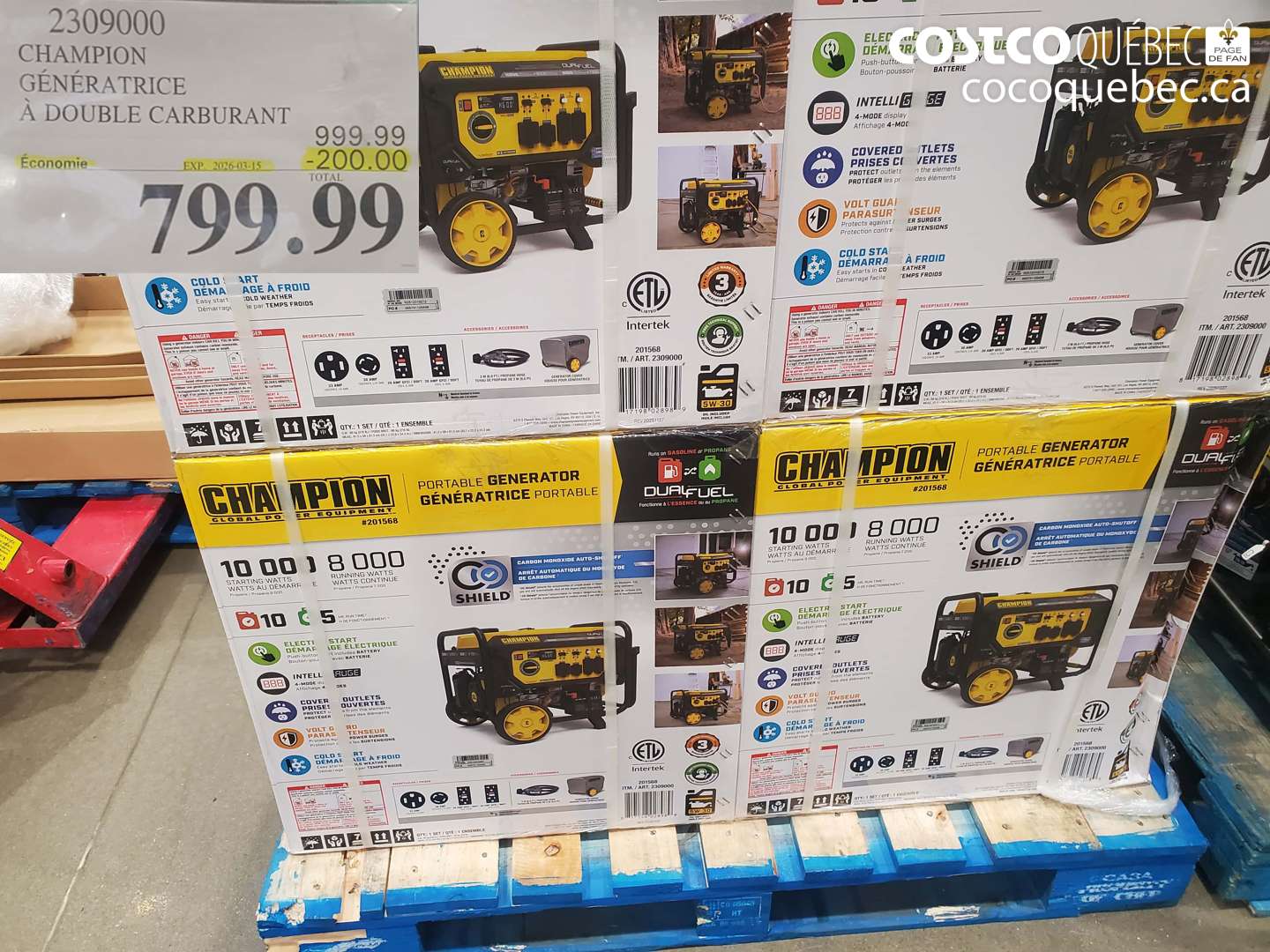 2309000 CHAMPION GÉNÉRATRICE À DOUBLE CARBURANT ($200.00 INSTANT SAVINGS EXPIRES ON 2026-03-15) $799.99