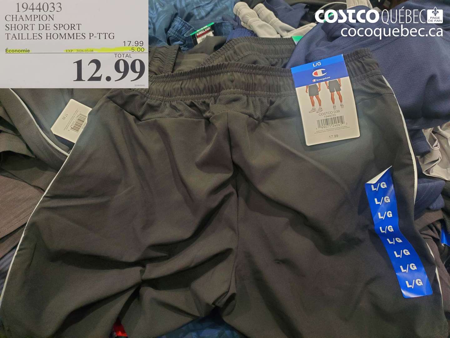 1944033 CHAMPION SHORT DE SPORT TAILLES HOMMES P-TTG ($5.00 INSTANT SAVINGS EXPIRES ON 2026-03-08) $12.99