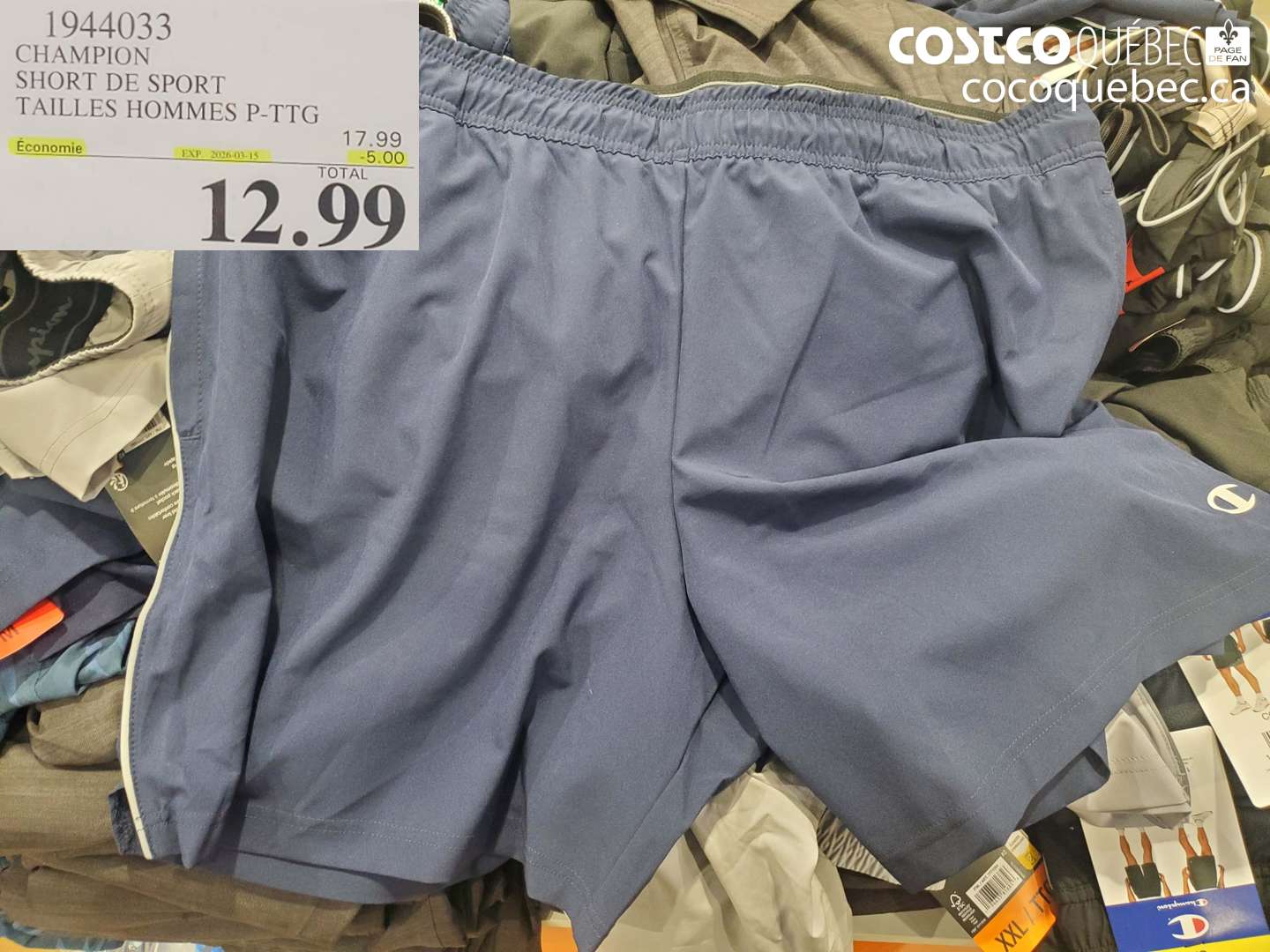 1944033 CHAMPION SHORT DE SPORT TAILLES HOMMES P-TTG ($5.00 INSTANT SAVINGS EXPIRES ON 2026-03-15) $12.99