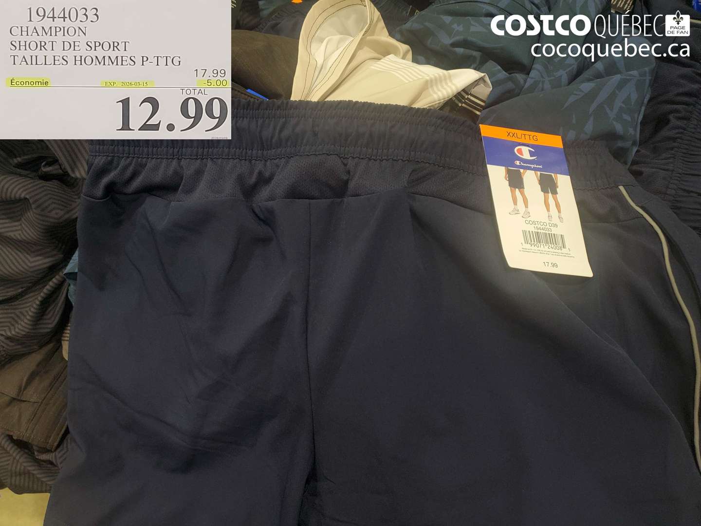 1944033 CHAMPION SHORT DE SPORT TAILLES HOMMES P-TTG ($5.00 INSTANT SAVINGS EXPIRES ON 2026-03-15) $12.99