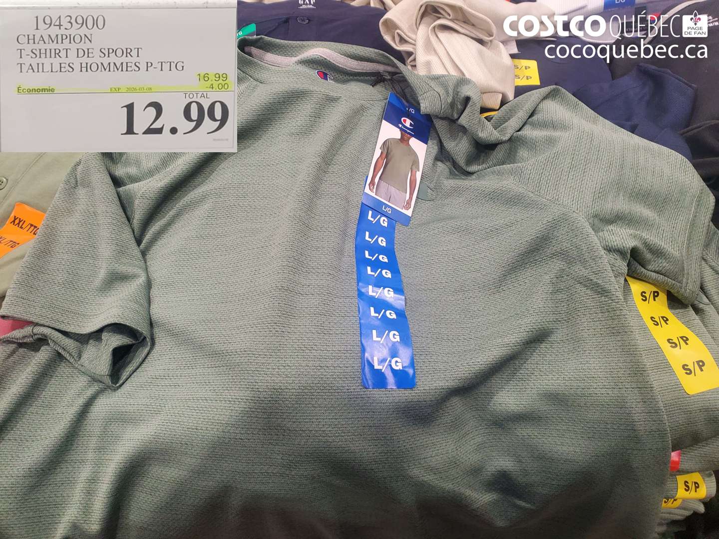 1943900 CHAMPION T-SHIRT DE SPORT TAILLES HOMMES P-PTG ($4.00 INSTANT SAVINGS EXPIRES ON 2026-03-08) $12.99