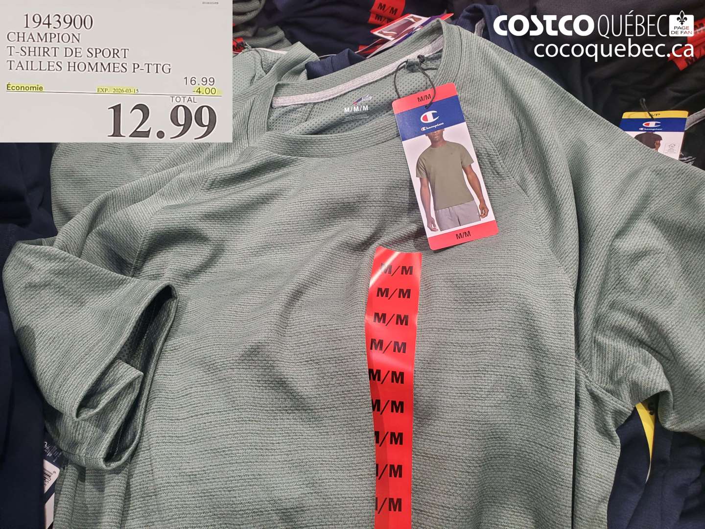 1943900 CHAMPION T-SHIRT DE SPORT TAILLES HOMMES P-TTG ($4.00 INSTANT SAVINGS EXPIRES ON 2026-03-15) $12.99