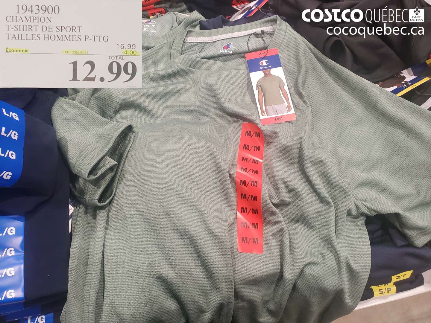 1943900 CHAMPION T-SHIRT DE SPORT TAILLES HOMMES P-TTG ($4.00 INSTANT SAVINGS EXPIRES ON 2026-03-15) $12.99