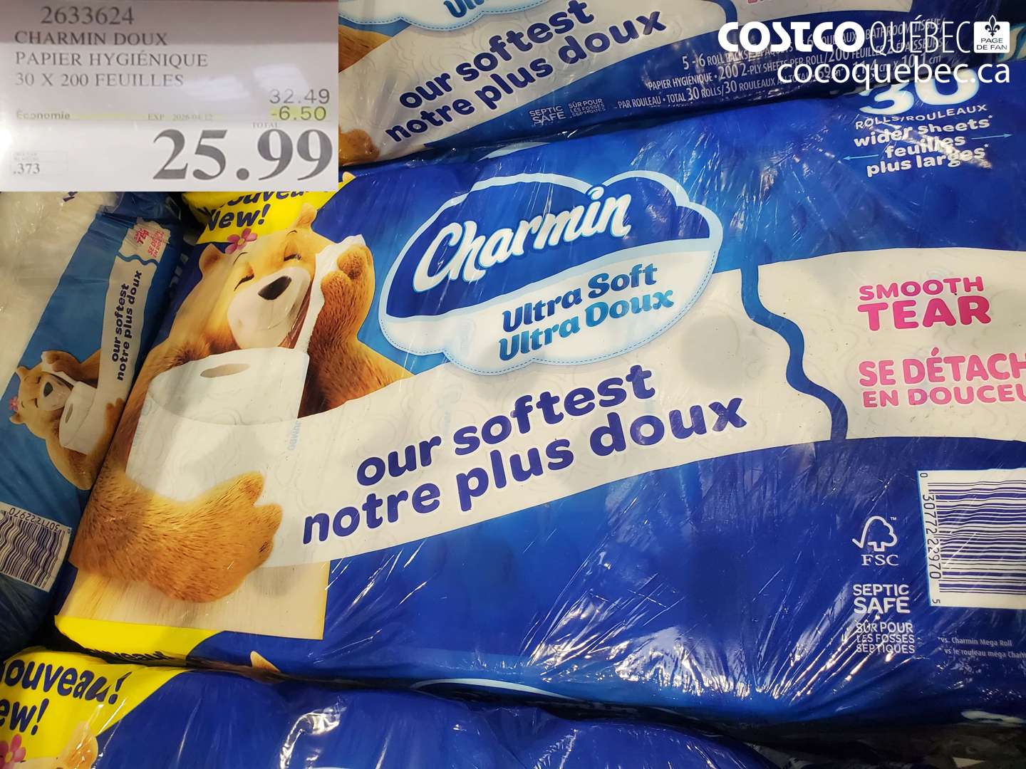 2633624 CHARMIN DOUX PAPIER HYGIENIQUE 30 X 200 FEUILLES ($6.50 INSTANT SAVINGS EXPIRES ON 2026-04-12) $25.99