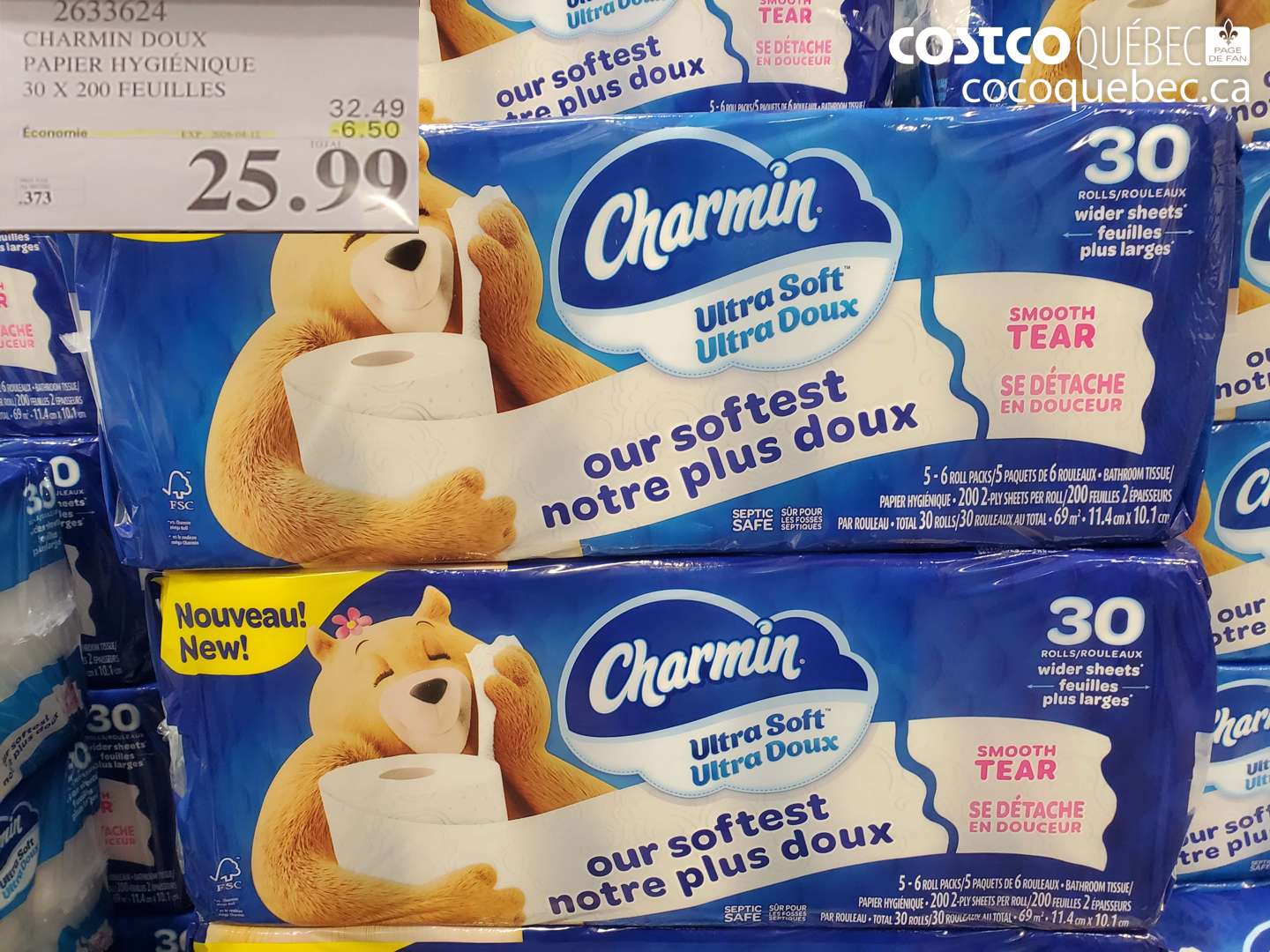 2633624 CHARMIN DOUX PAPIER HYGIÉNIQUE 30 X 200 FEUILLES ($6.50 INSTANT SAVINGS EXPIRES ON 2026-04-12) $25.99