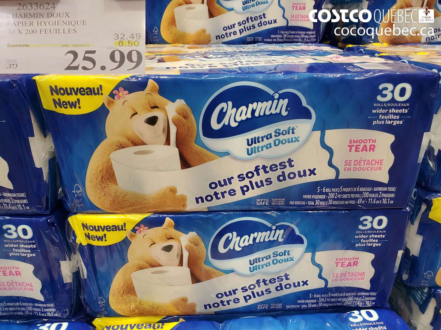 2633624 CHARMIN DOUX PAPIER HYGIÉNIQUE 30 X 200 FEUILLES ($6.50 INSTANT SAVINGS EXPIRES ON 2026-04-12) $25.99