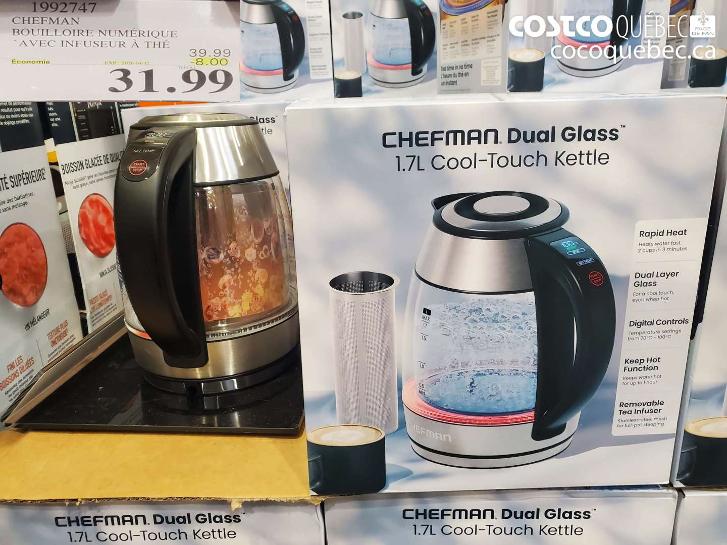 1992747 CHEFMAN BOUILLOIRE NUMÉRIQUE AVEC INFUSEUR À THÉ ($8.00 INSTANT SAVINGS EXPIRES ON 2026-04-12) $31.99
