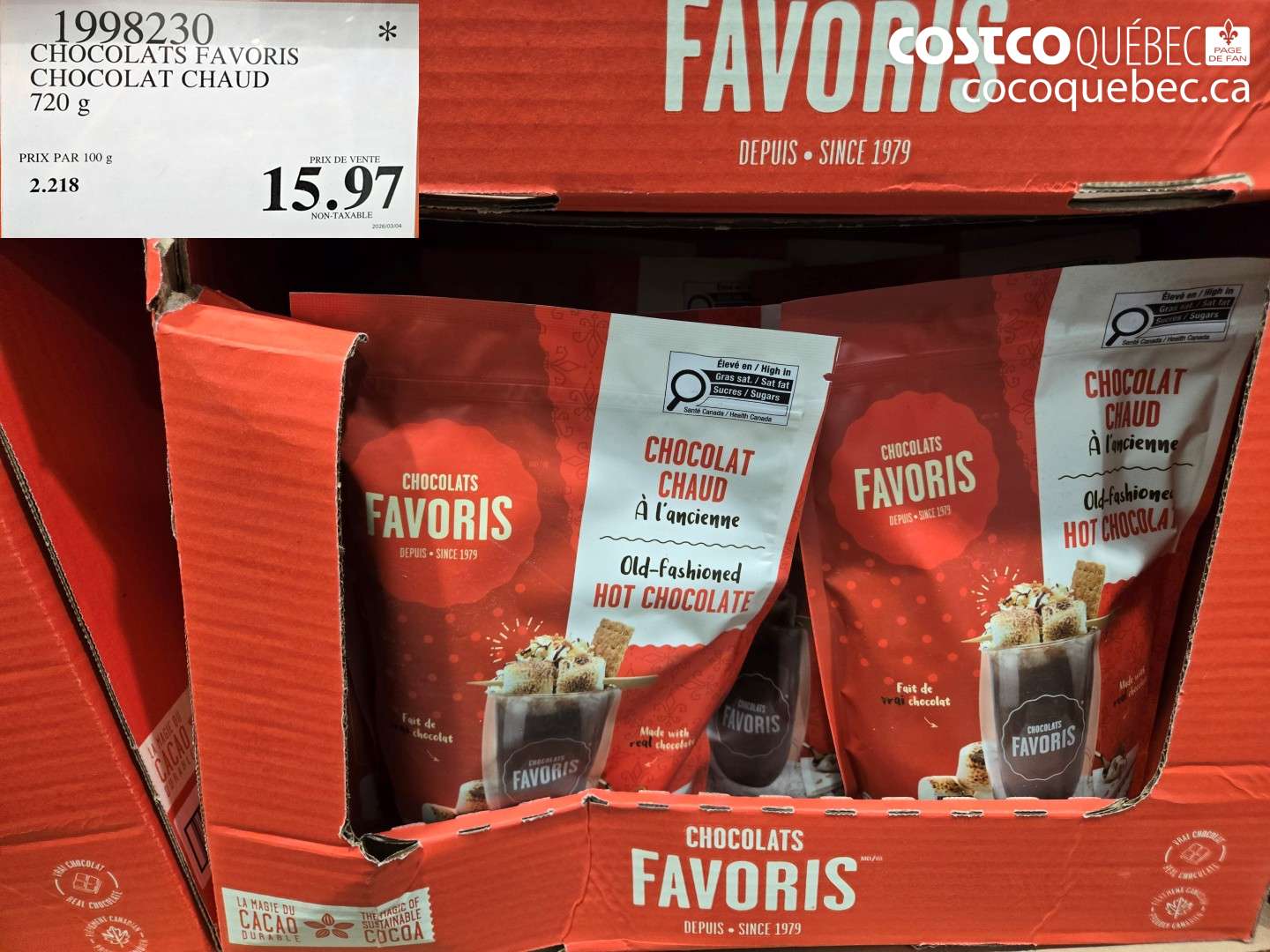 1998230 CHOCOLATS FAVORIS CHOCOLAT CHAUD 720 G $15.97