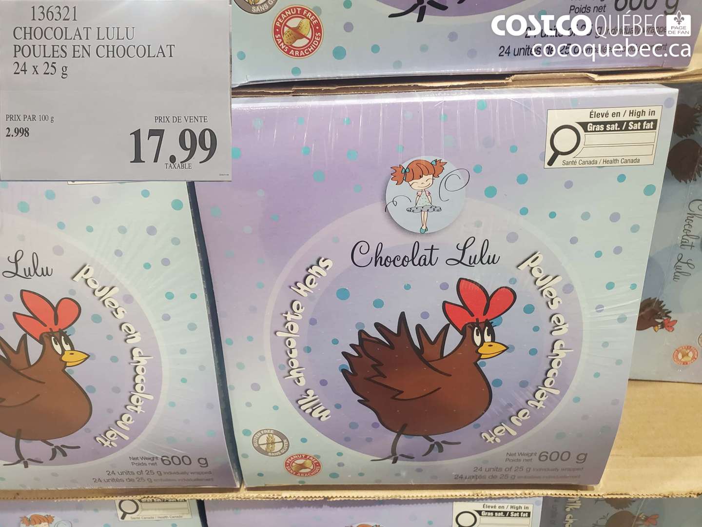 136321 CHOCOLAT LULU POULES EN CHOCOLAT 24 X 25 G $17.99