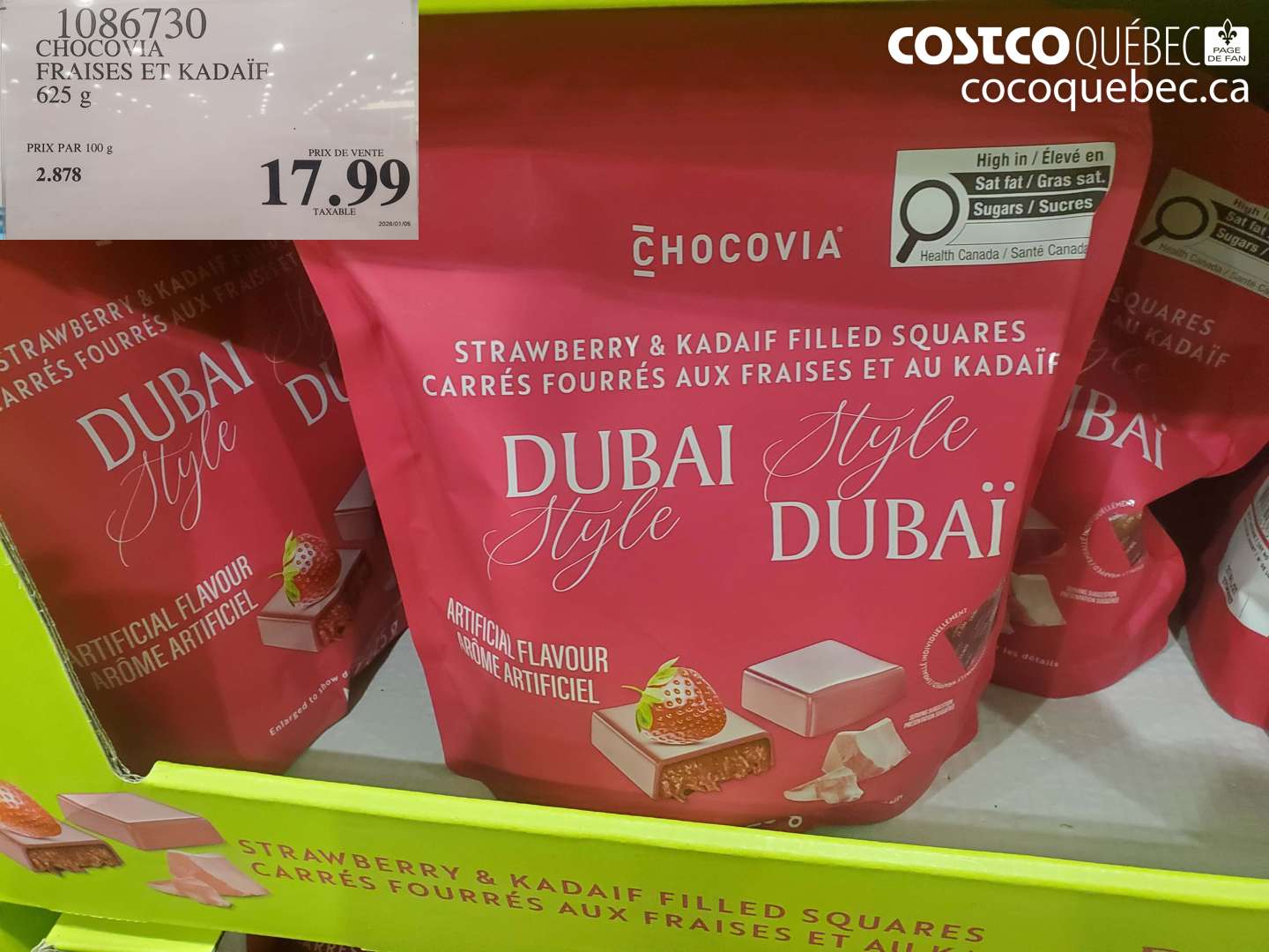 1086730 CHOCOVIA FRAISES ET KADAÏF 625 G $17.99