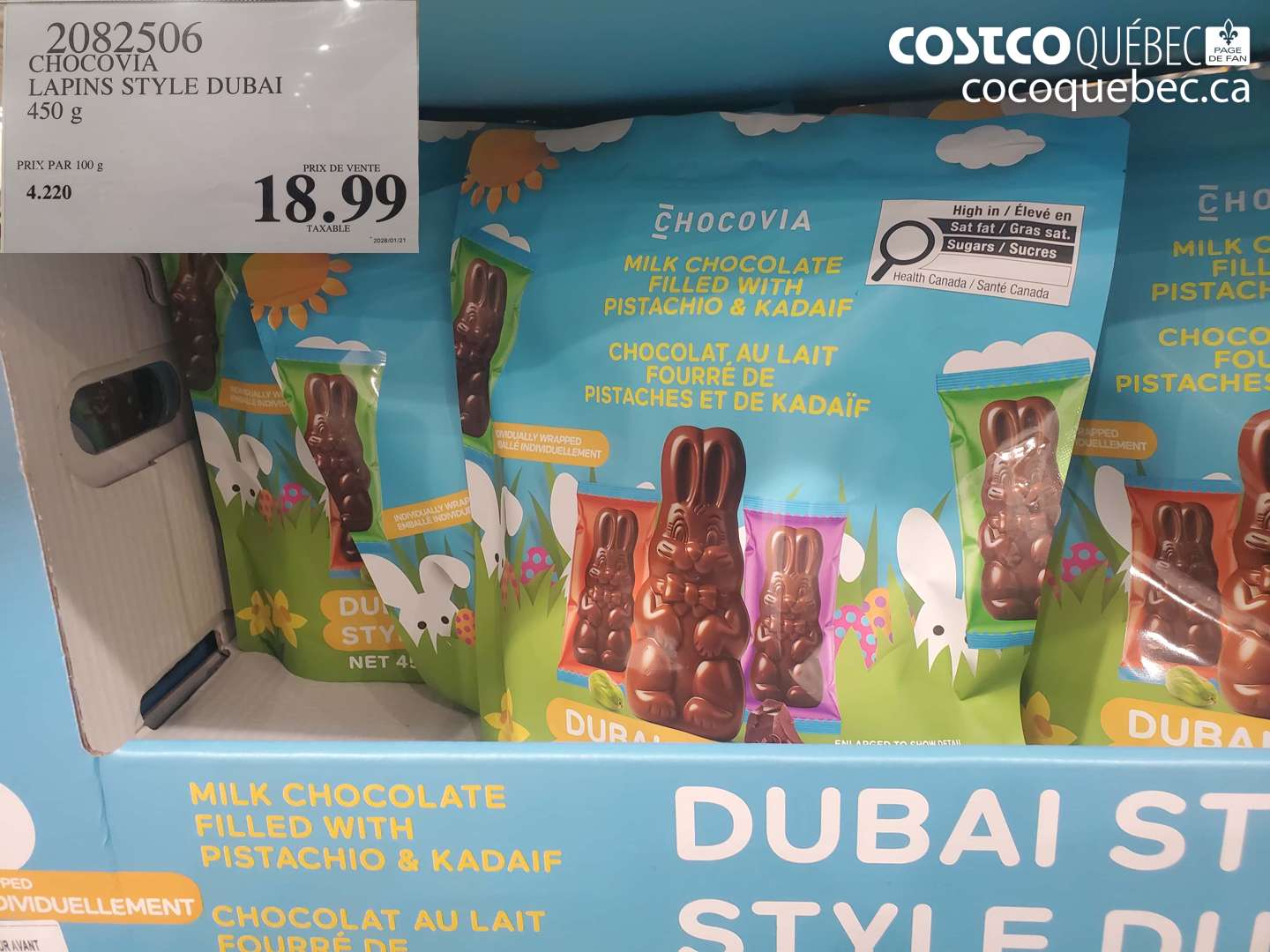 2082506 CHOCOVIA LAPINS STYLE DUBAI 450 G $18.99