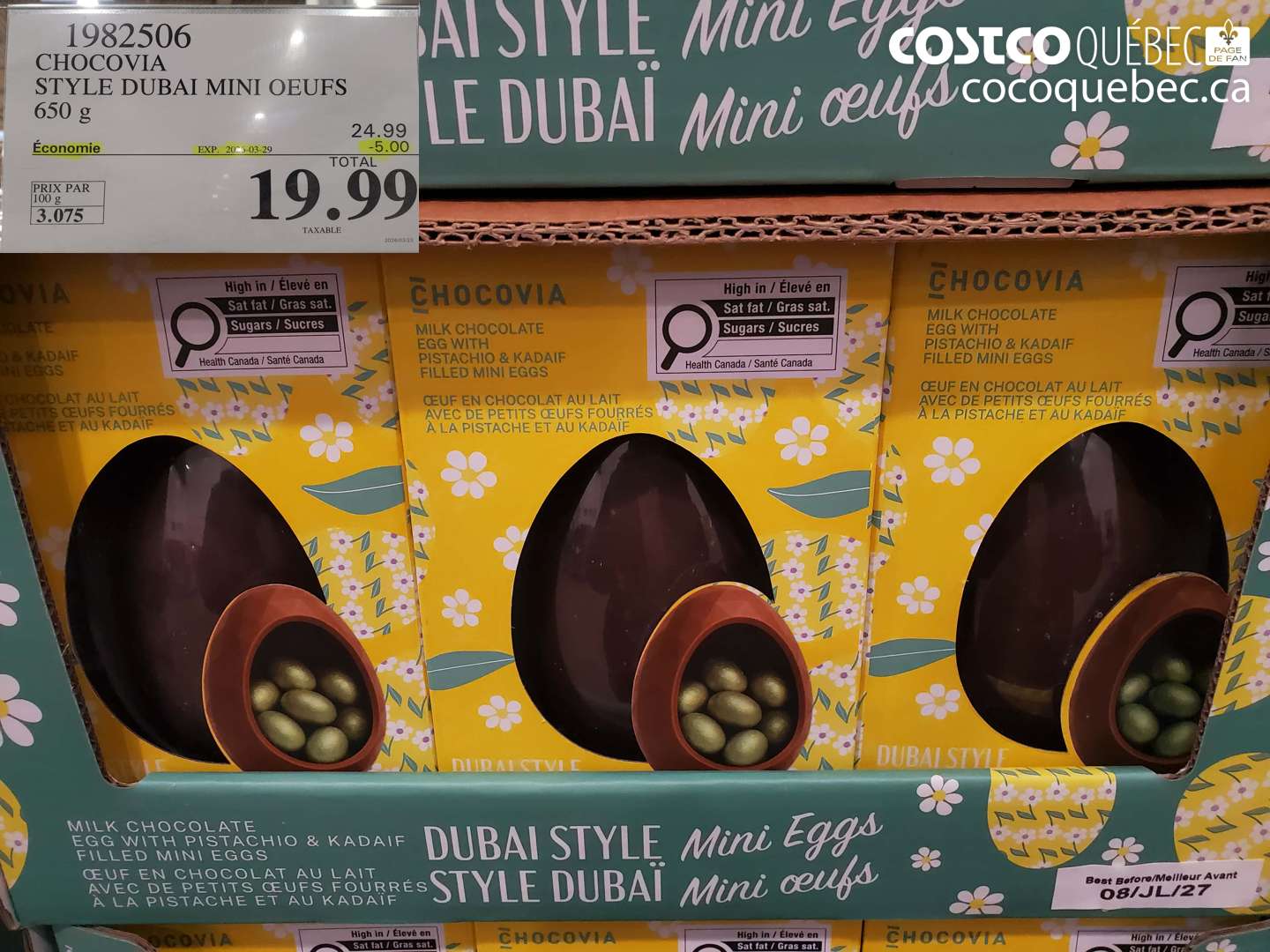 1982506 CHOCOVIA STYLE DUBAI MINI OEUFS 650 G ($5.00 INSTANT SAVINGS EXPIRES ON 2025-03-29) $19.99