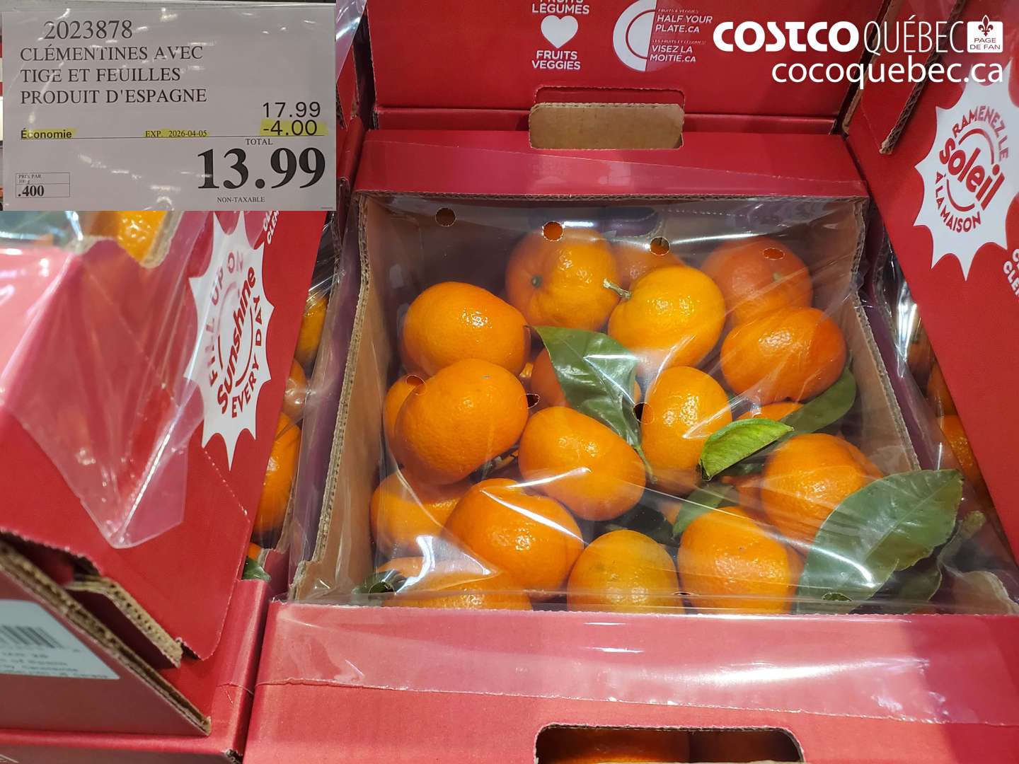 2023878 CLÉMENTINES AVEC TIGE ET FEUILLES PRODUIT D'ESPAGNE ($4.00 INSTANT SAVINGS EXPIRES ON 2026-04-05) $13.99