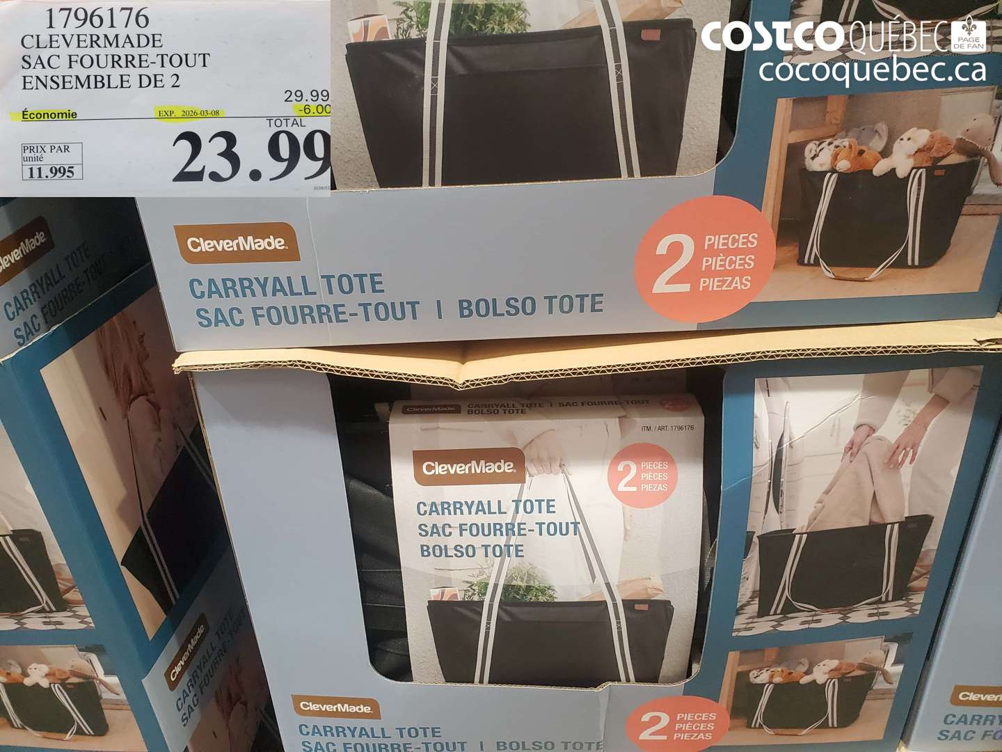 1796176 CLEVERMADE SAC FOURRE-TOUT ENSEMBLE DE 2 ($6.00 INSTANT SAVINGS EXPIRES ON 2026-03-08) $23.99