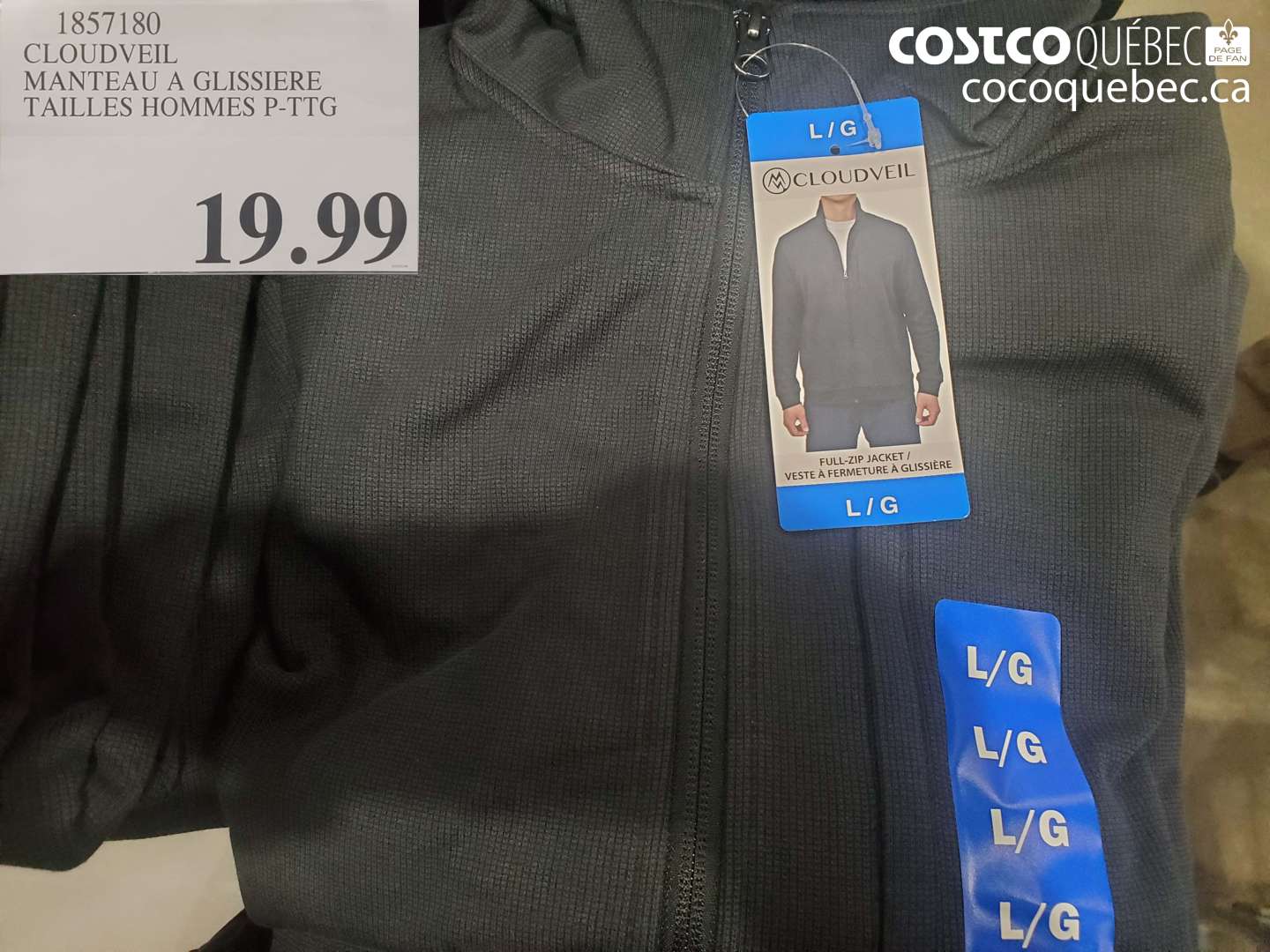 1857180 CLOUDVEIL MANTEAU A GLISSIERE TAILLES HOMMES P-PTG $19.99