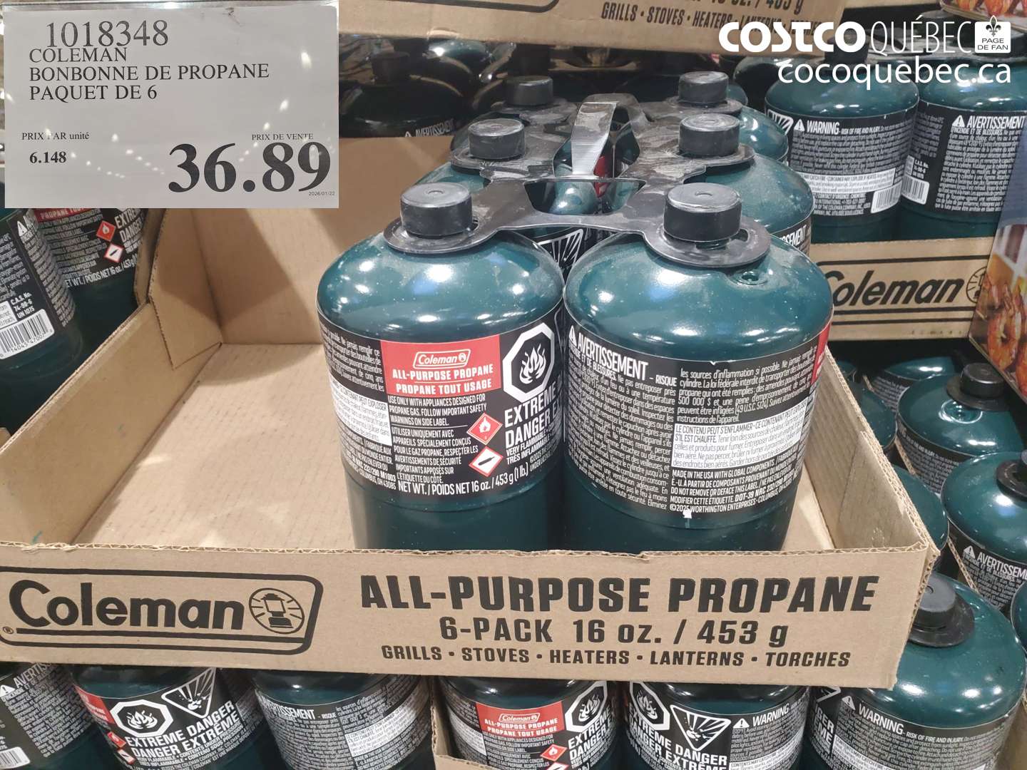 1018348 COLEMAN BONBONNE DE PROPANE PAQUET DE 6 $36.89