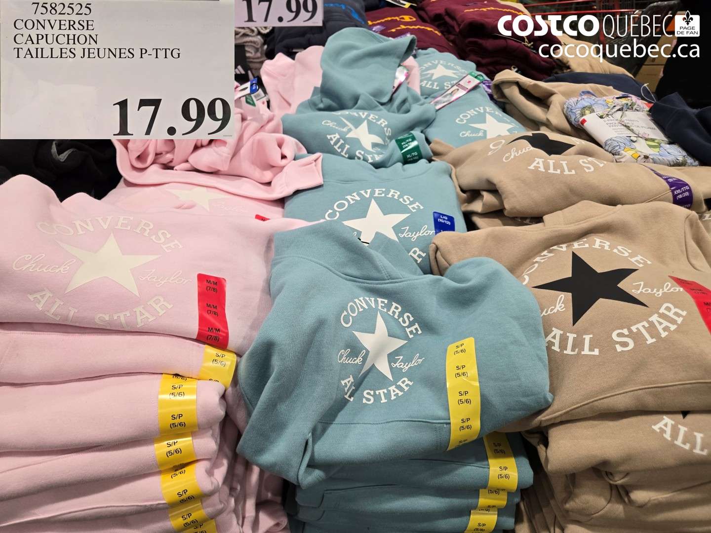 7582525 CONVERSE CAPUCHON TAILLES JEUNES P-PTG $17.99