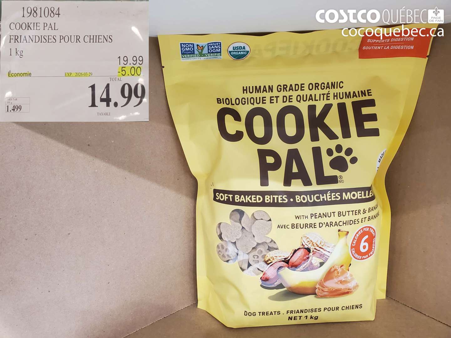 1981084 COOKIE PAL FRIANDISES POUR CHIENS 1 KG ($5.00 INSTANT SAVINGS EXPIRES ON 2026-03-29) $14.99