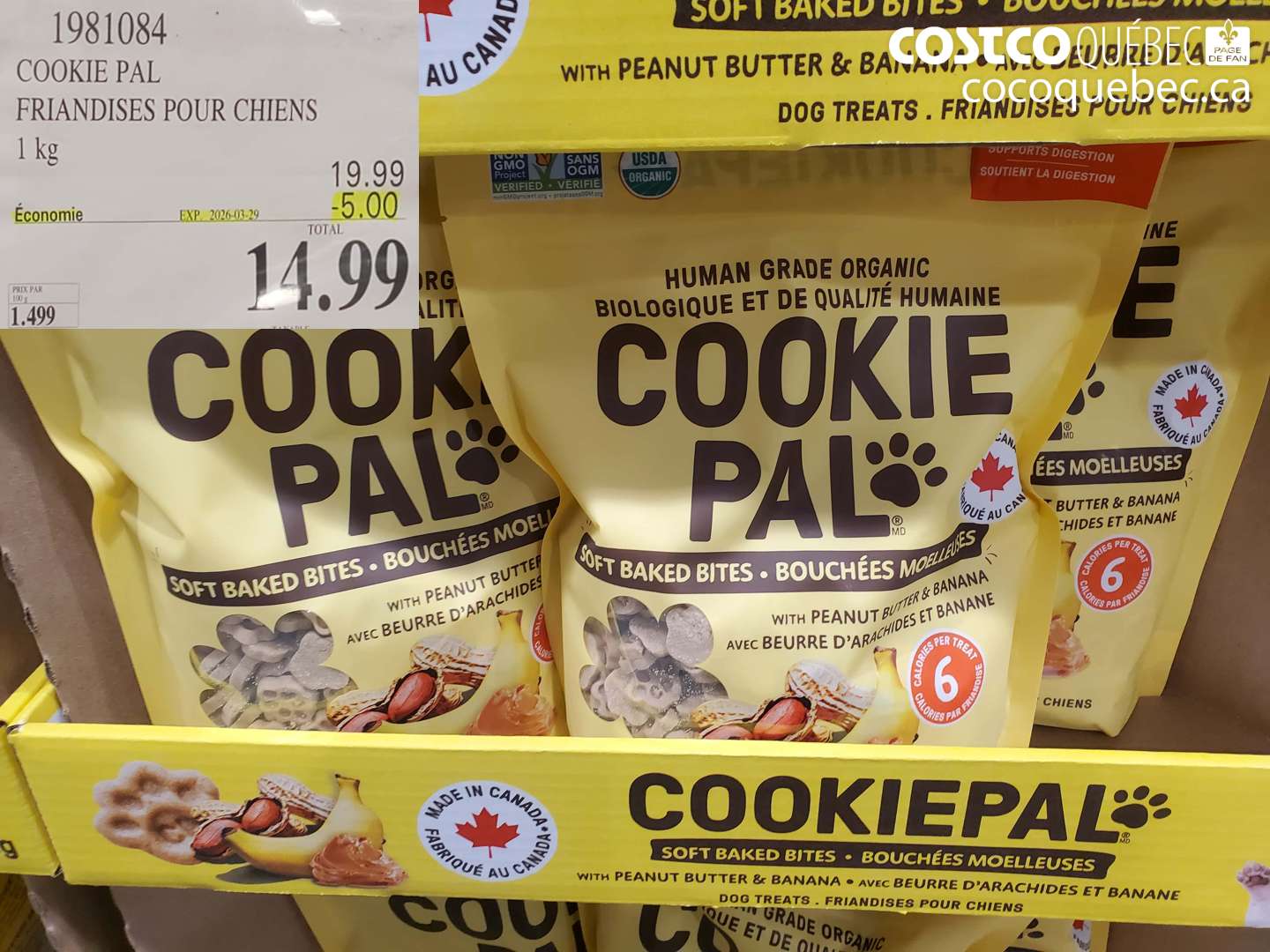 1981084 COOKIE PAL FRIANDISES POUR CHIENS 1 KG ($5.00 INSTANT SAVINGS EXPIRES ON 2026-03-29) $14.99
