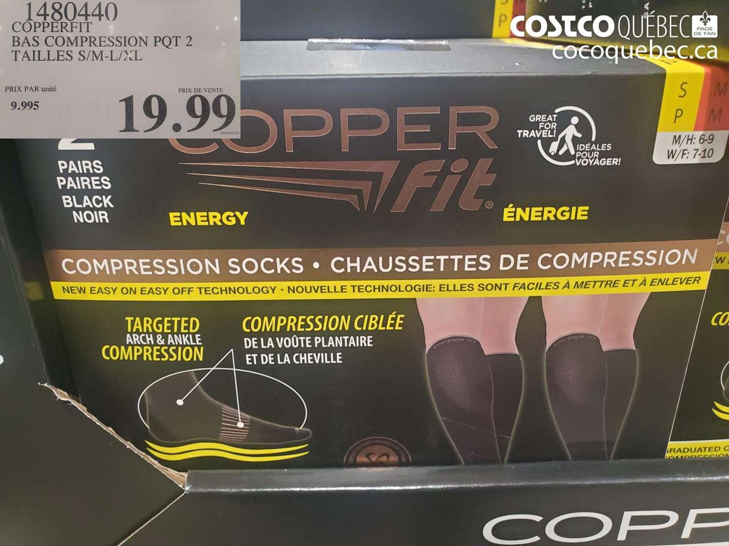 1480440 COPPERFIT BAS COMPRESSION PQT 2 TAILLES S/M-L/XL $19.99